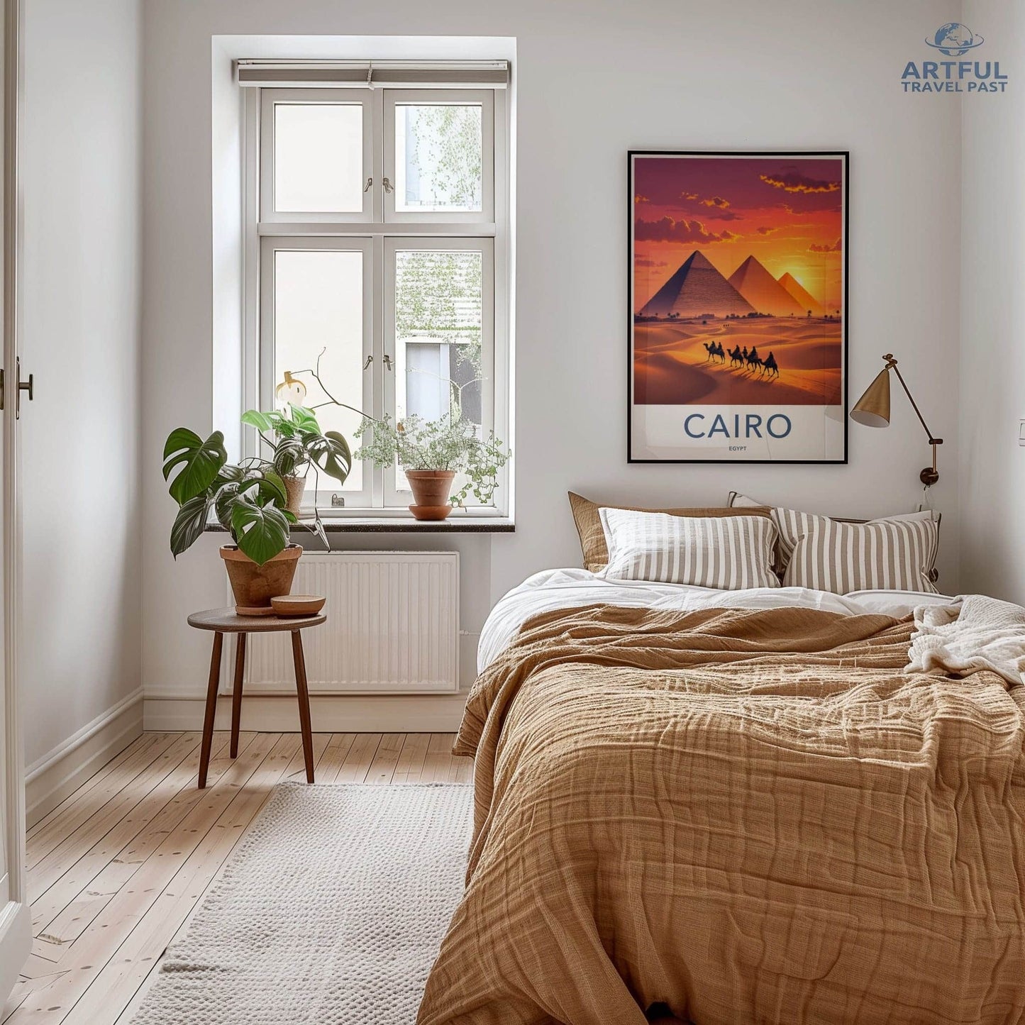 Cairo Poster - Egypt Travel Art - Golden Pyramids Sunset Home Decor