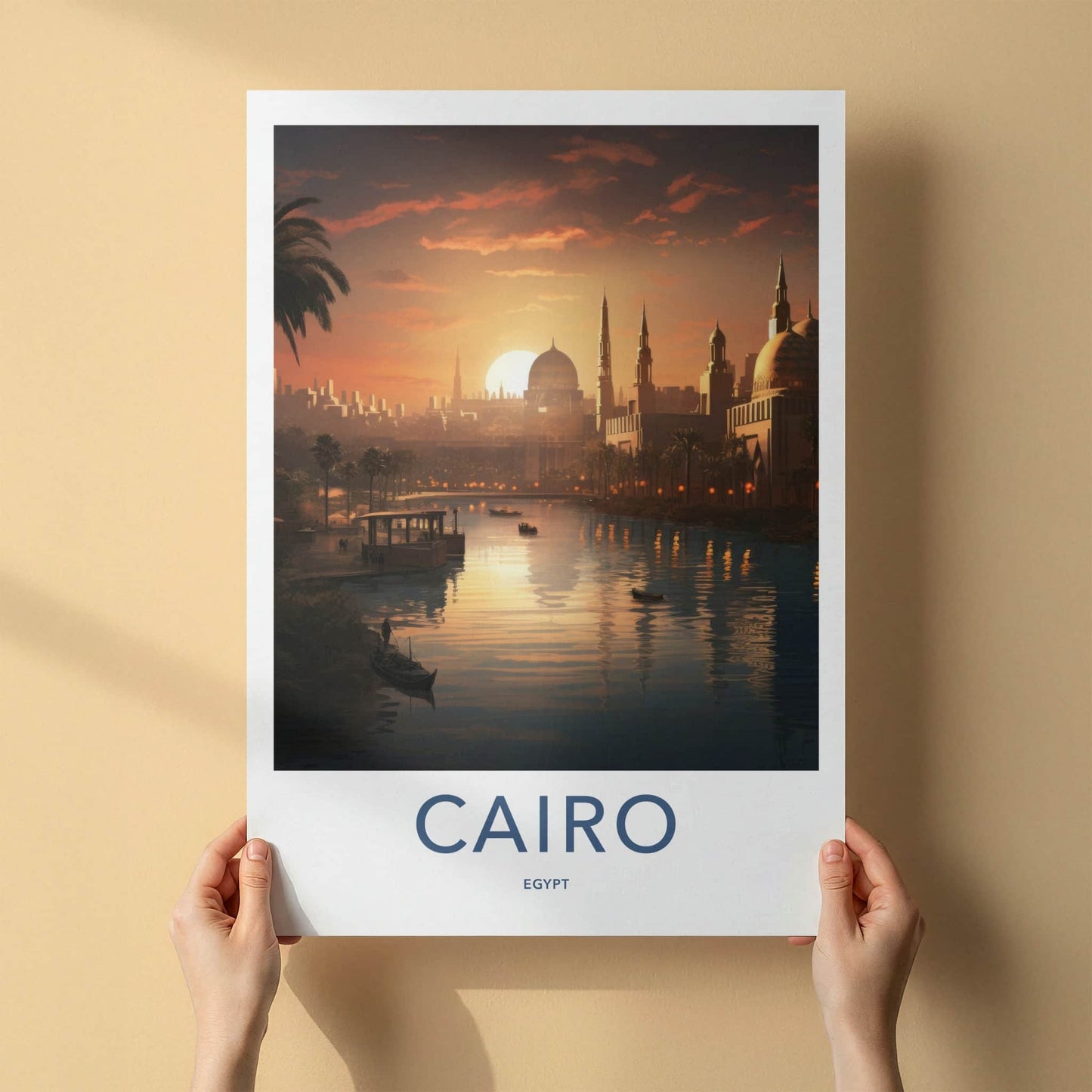 Cairo Poster - Egypt Travel Art - Nile River Sunset Home Decor