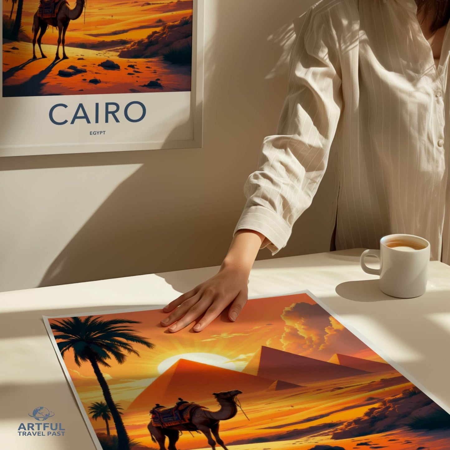 Cairo Poster - Egypt Travel Art - Orange Desert Pyramids Home Decor