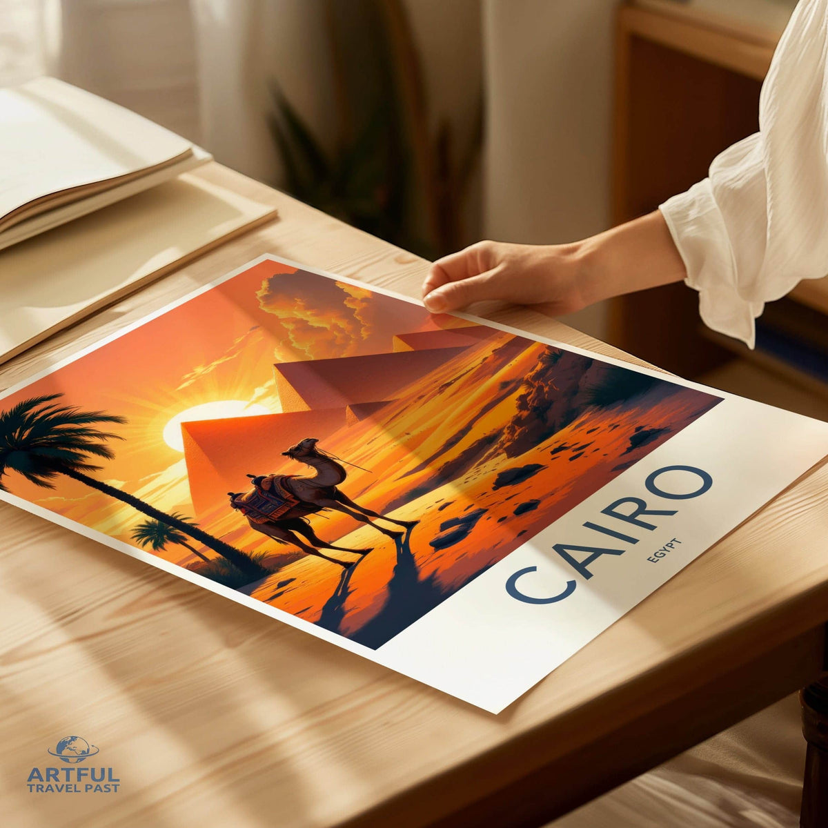 Cairo Poster - Egypt Travel Art - Orange Desert Pyramids Home Decor