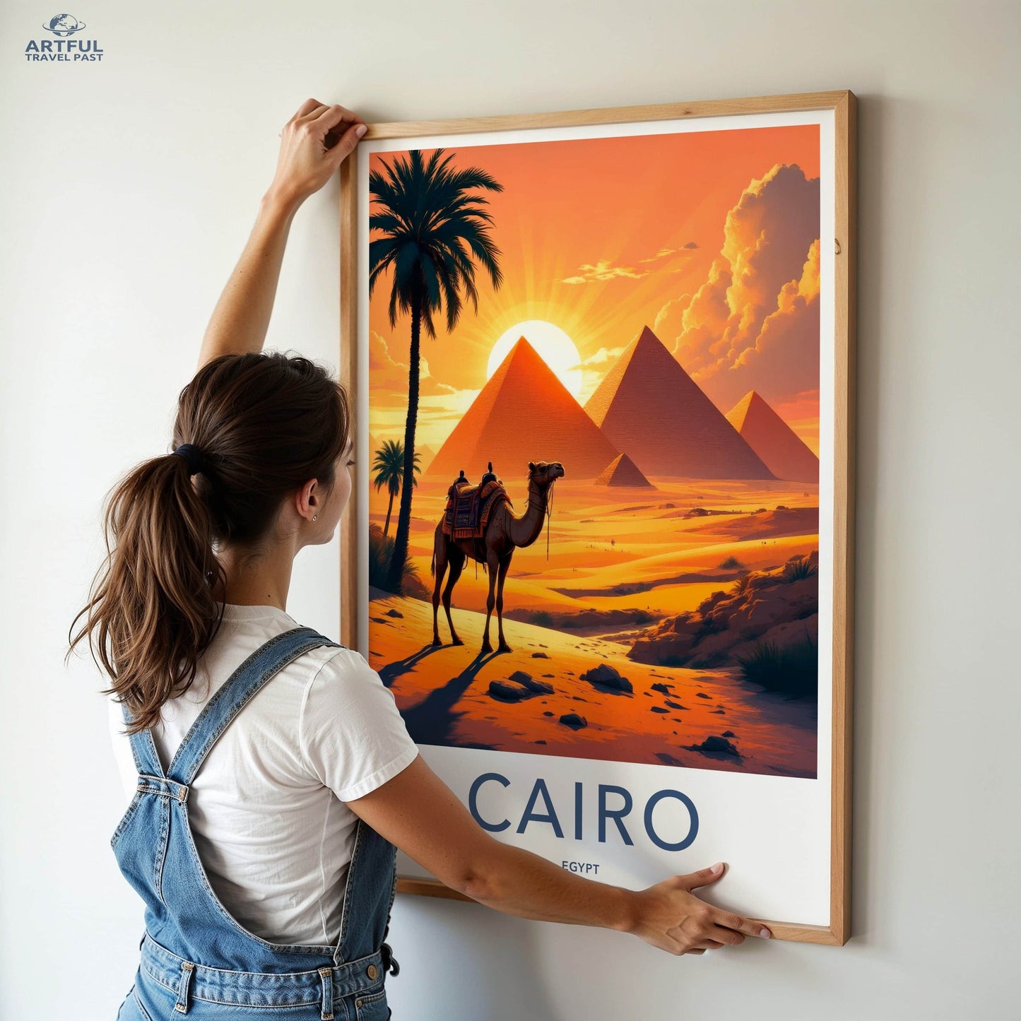 Cairo Poster - Egypt Travel Art - Orange Desert Pyramids Home Decor