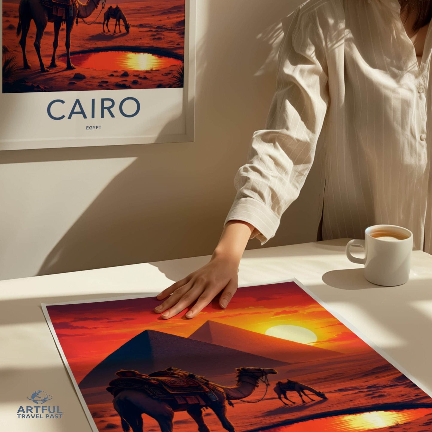 Cairo Poster - Egypt Travel Art - Pyramids Camel Oasis Home Decor