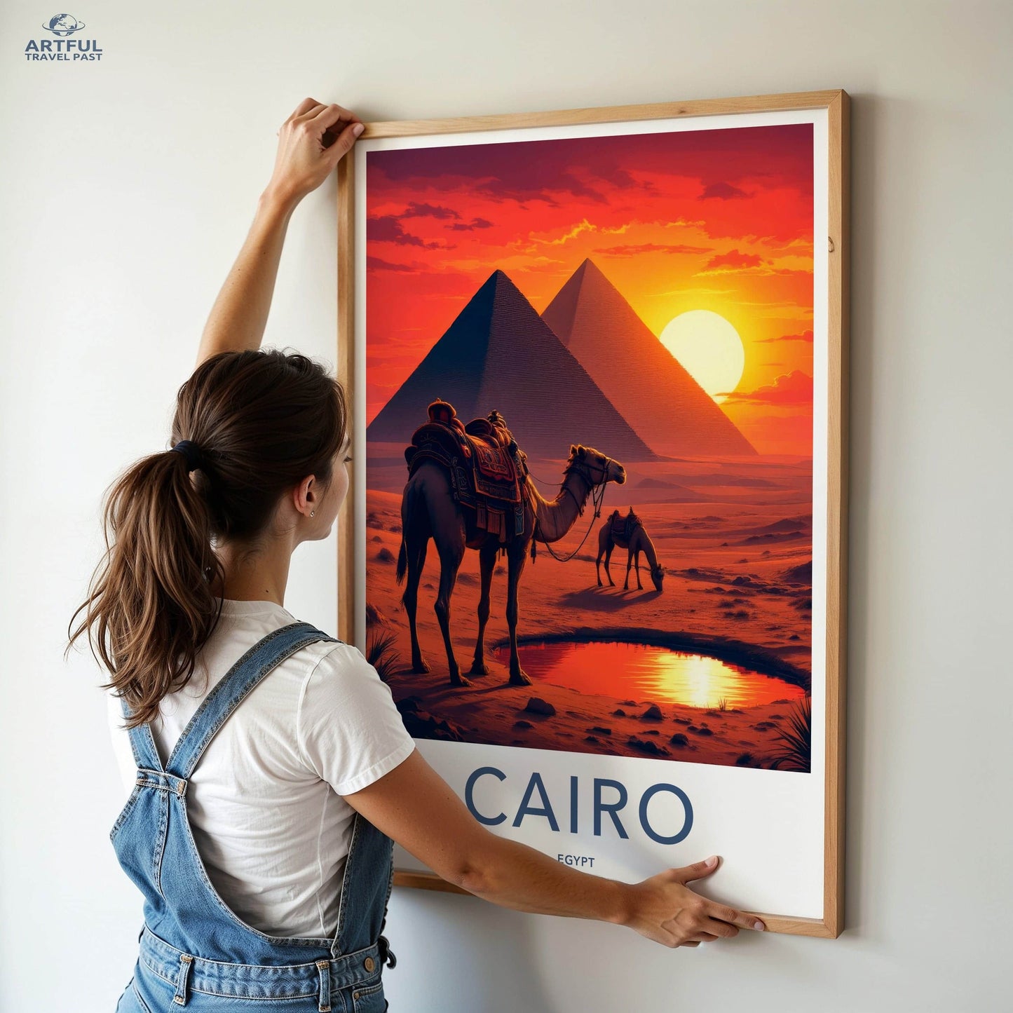 Cairo Poster - Egypt Travel Art - Pyramids Camel Oasis Home Decor