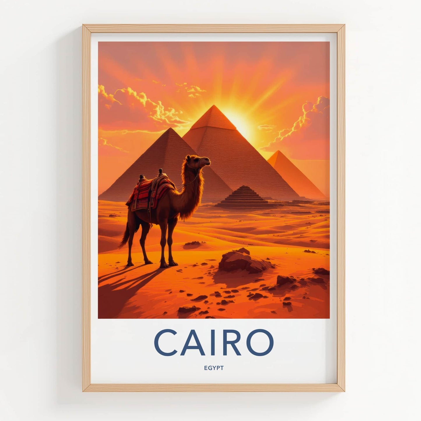 Cairo Poster - Egypt Travel Art - Pyramids Camel Sunset Home Decor