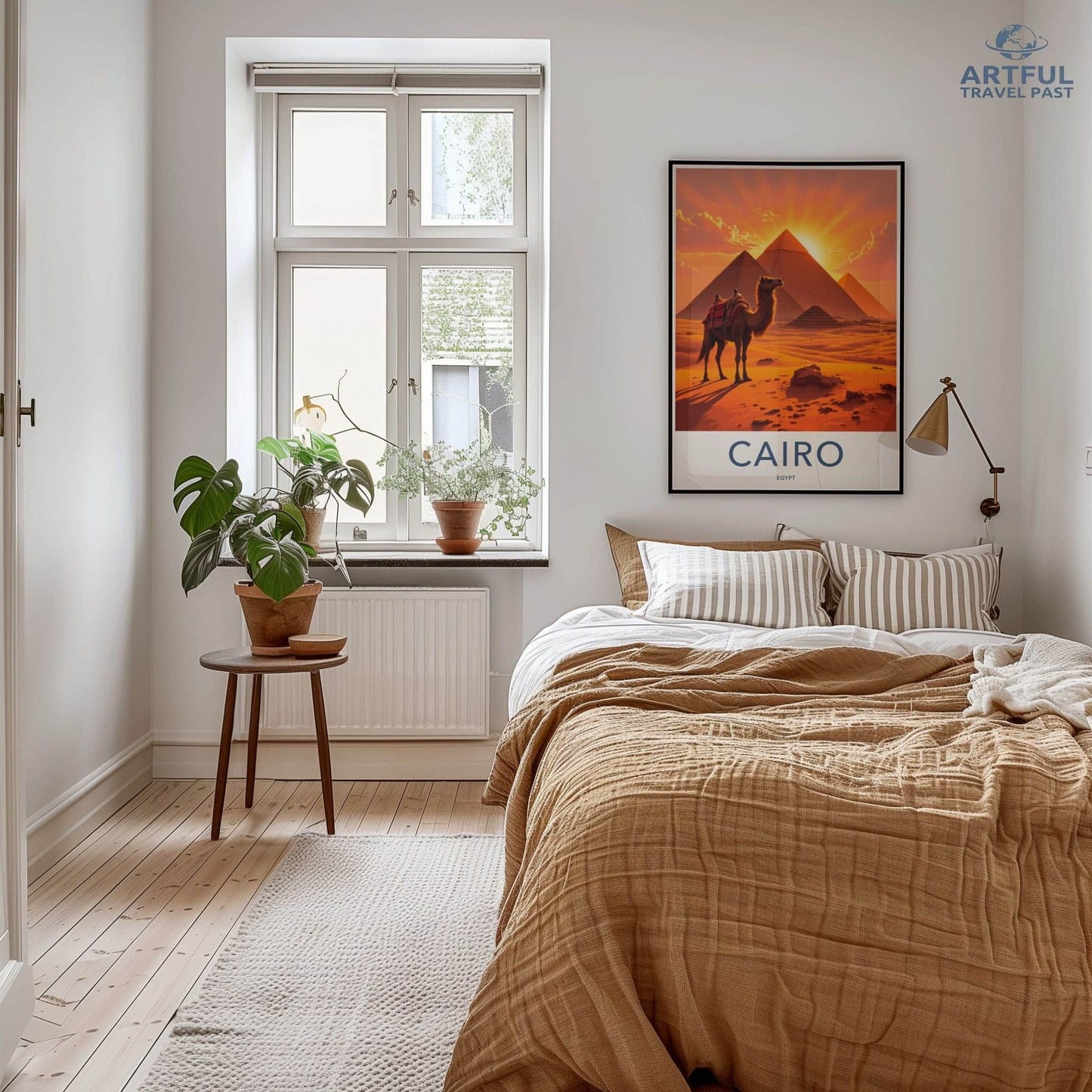 Cairo Poster - Egypt Travel Art - Pyramids Camel Sunset Home Decor