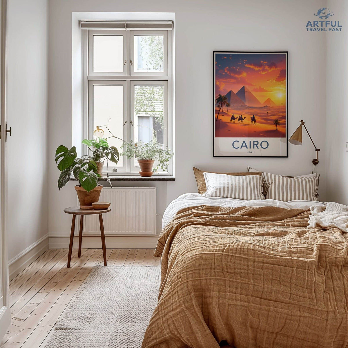 Cairo Poster - Egypt Travel Art - Pyramids Desert Sunset Home Decor
