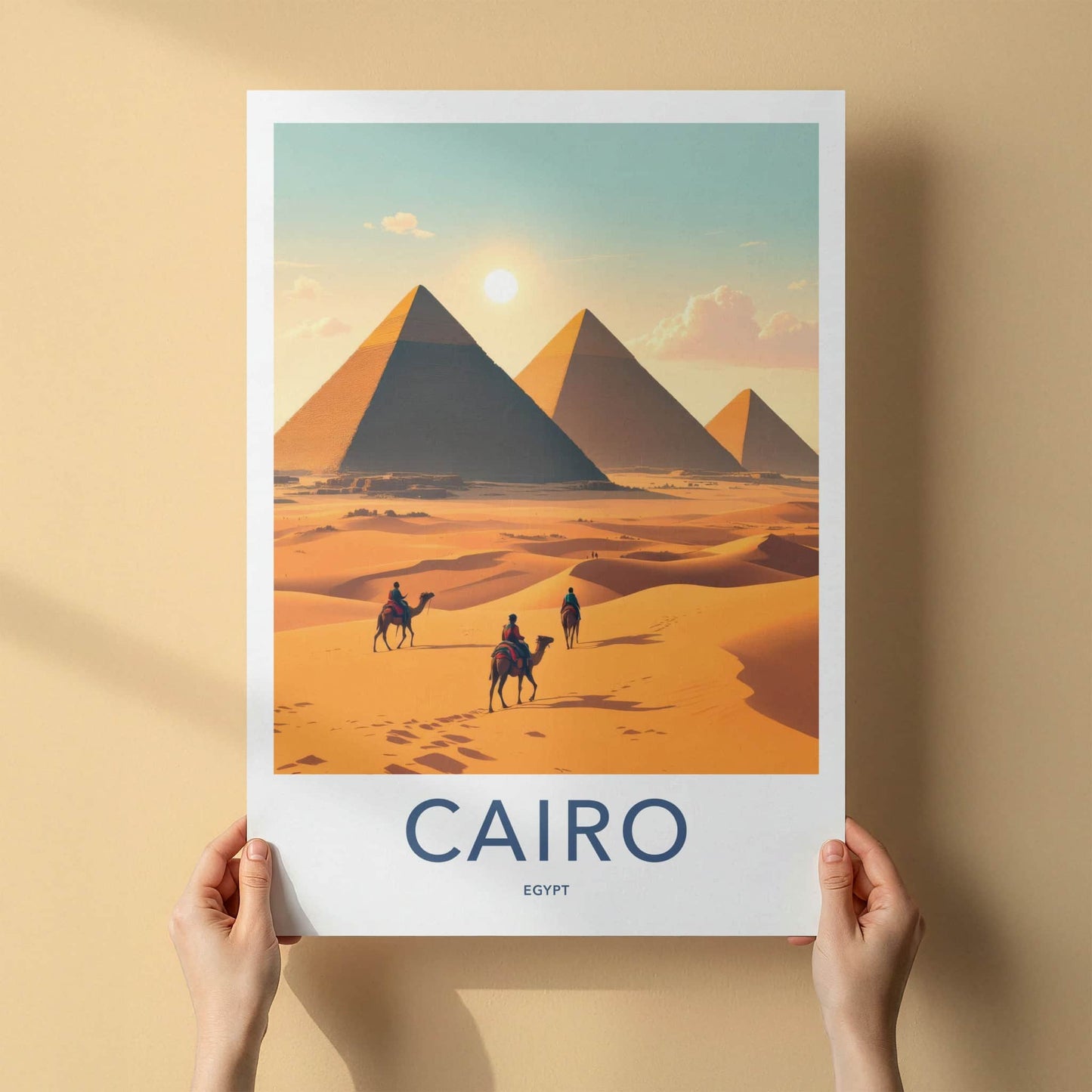 Cairo Poster - Egypt Travel Art - Sunlit Desert Pyramids Home Decor