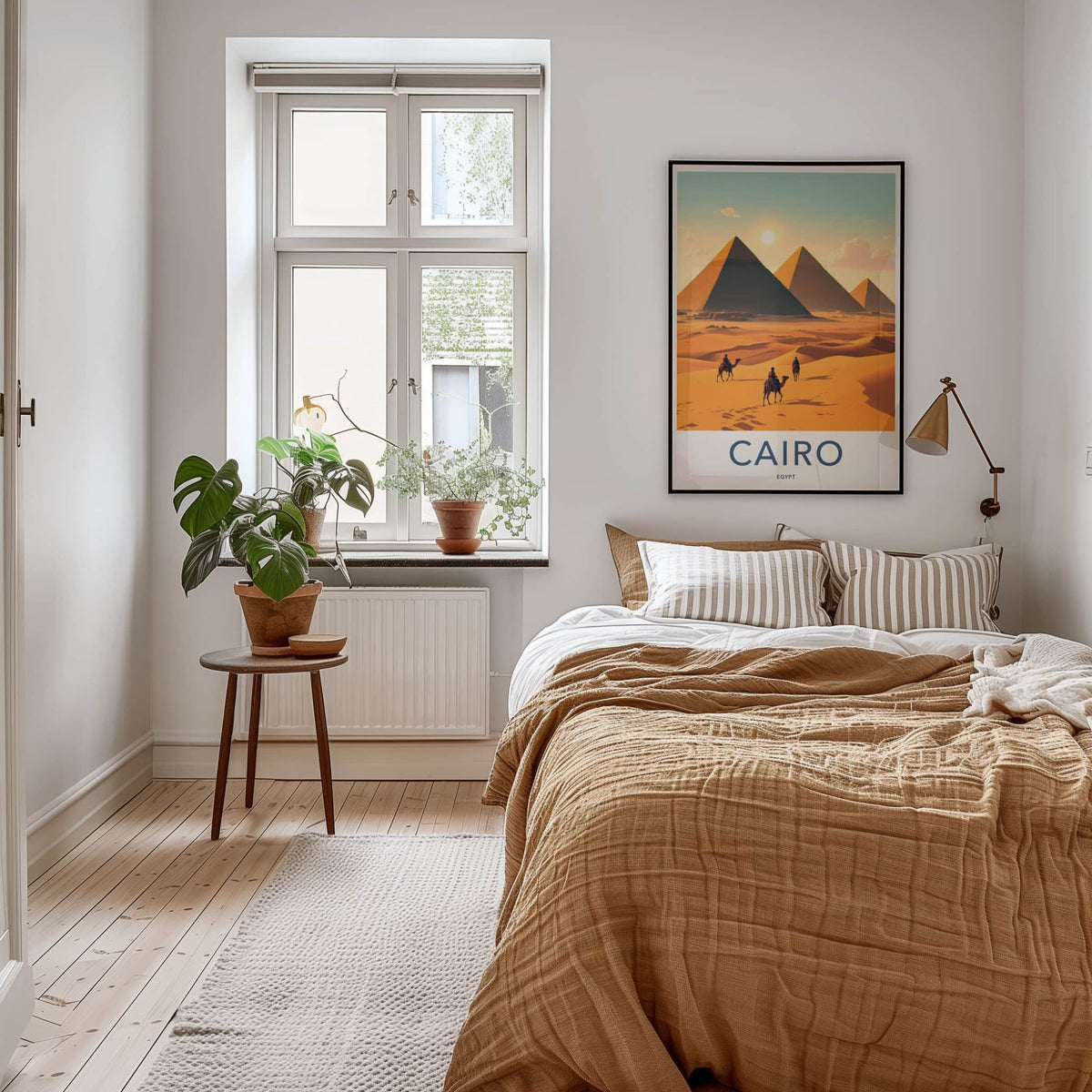 Cairo Poster - Egypt Travel Art - Sunlit Desert Pyramids Home Decor