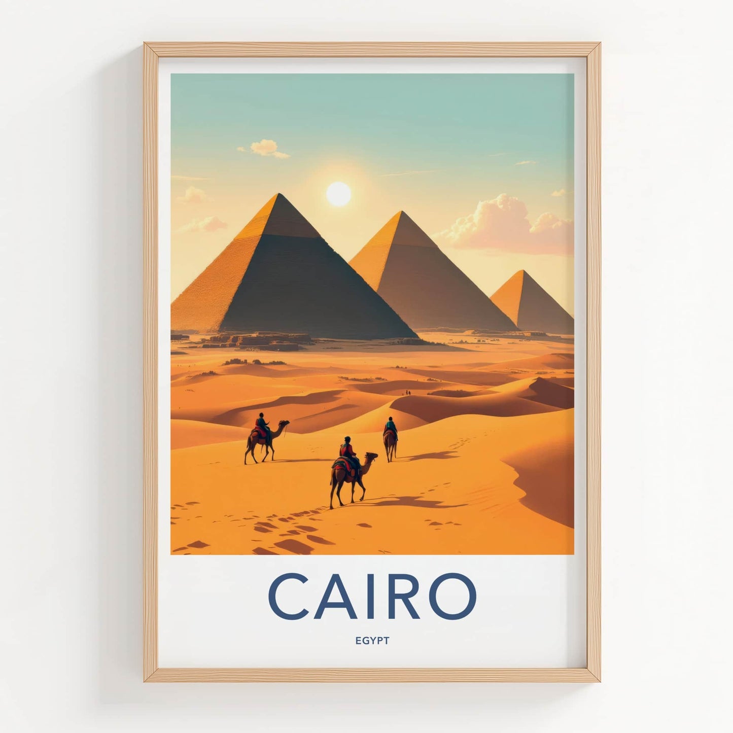Cairo Poster - Egypt Travel Art - Sunlit Desert Pyramids Home Decor