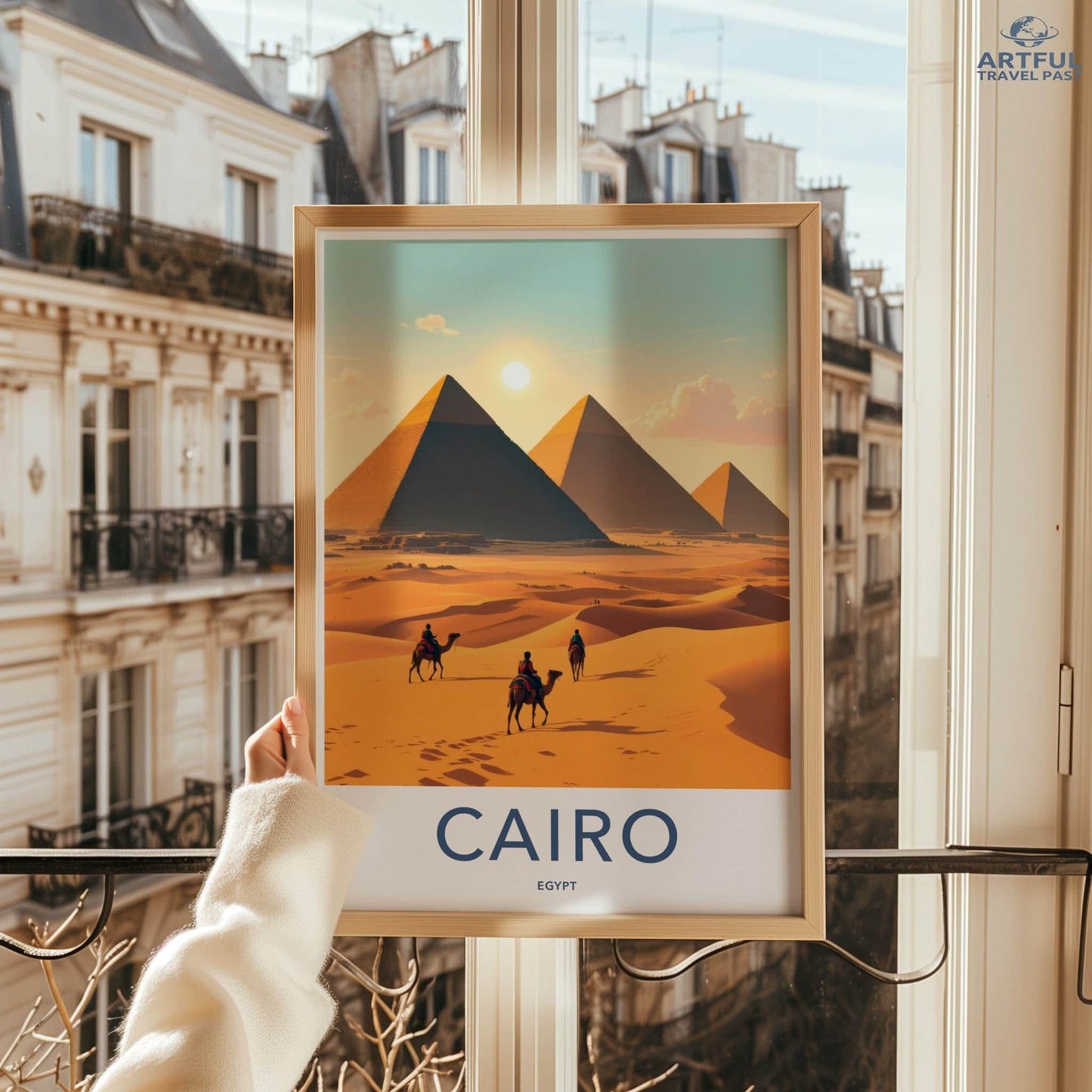 Cairo Poster - Egypt Travel Art - Sunlit Desert Pyramids Home Decor