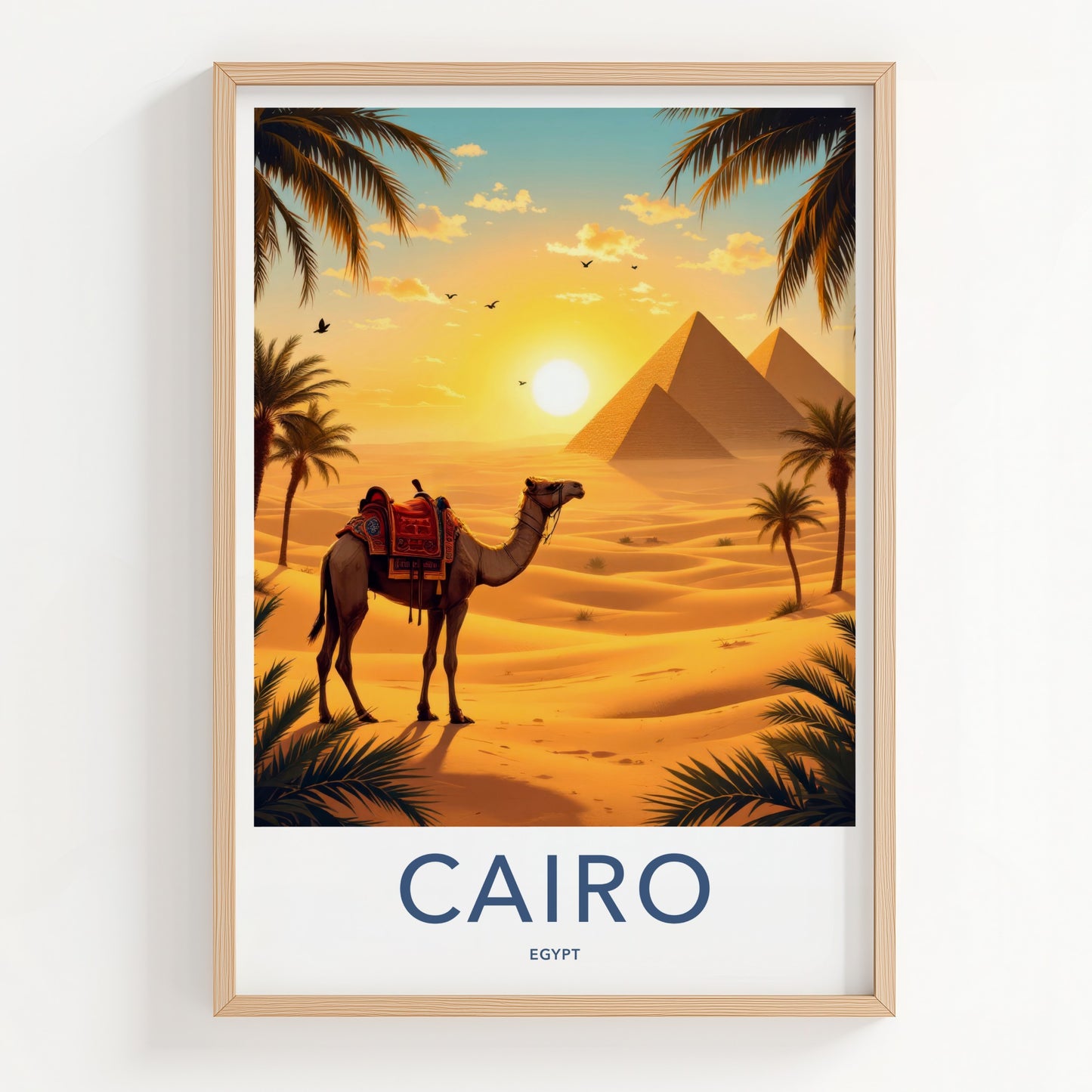 Cairo Poster - Egypt Travel Print - Desert Pyramids Camel Home Decor