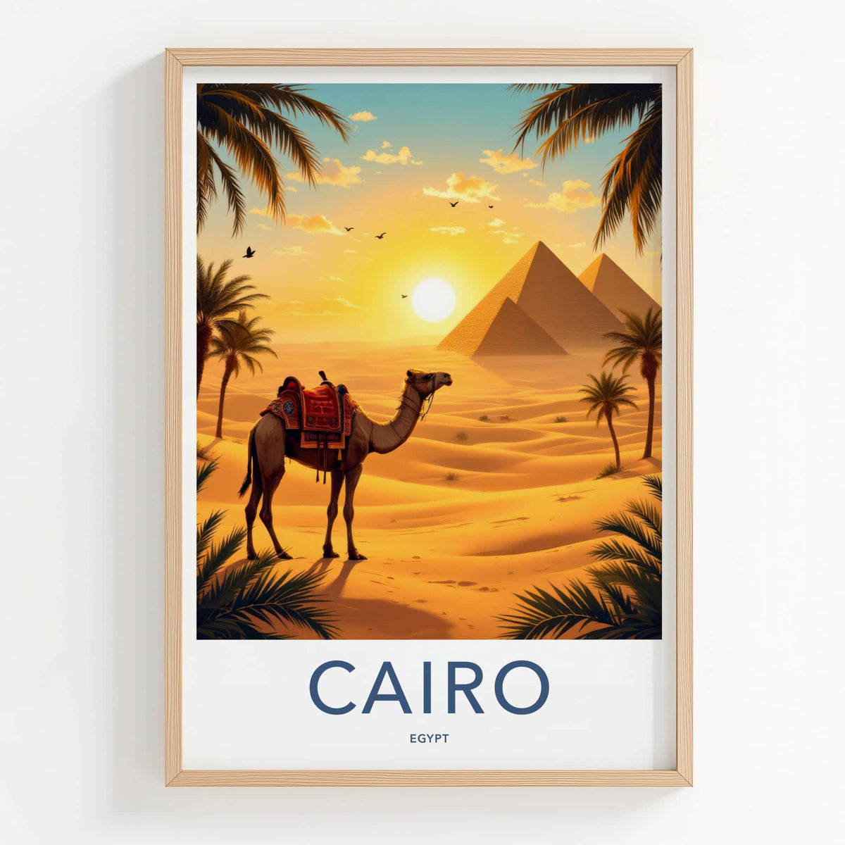 Cairo Poster - Egypt Travel Print - Desert Pyramids Camel Home Decor