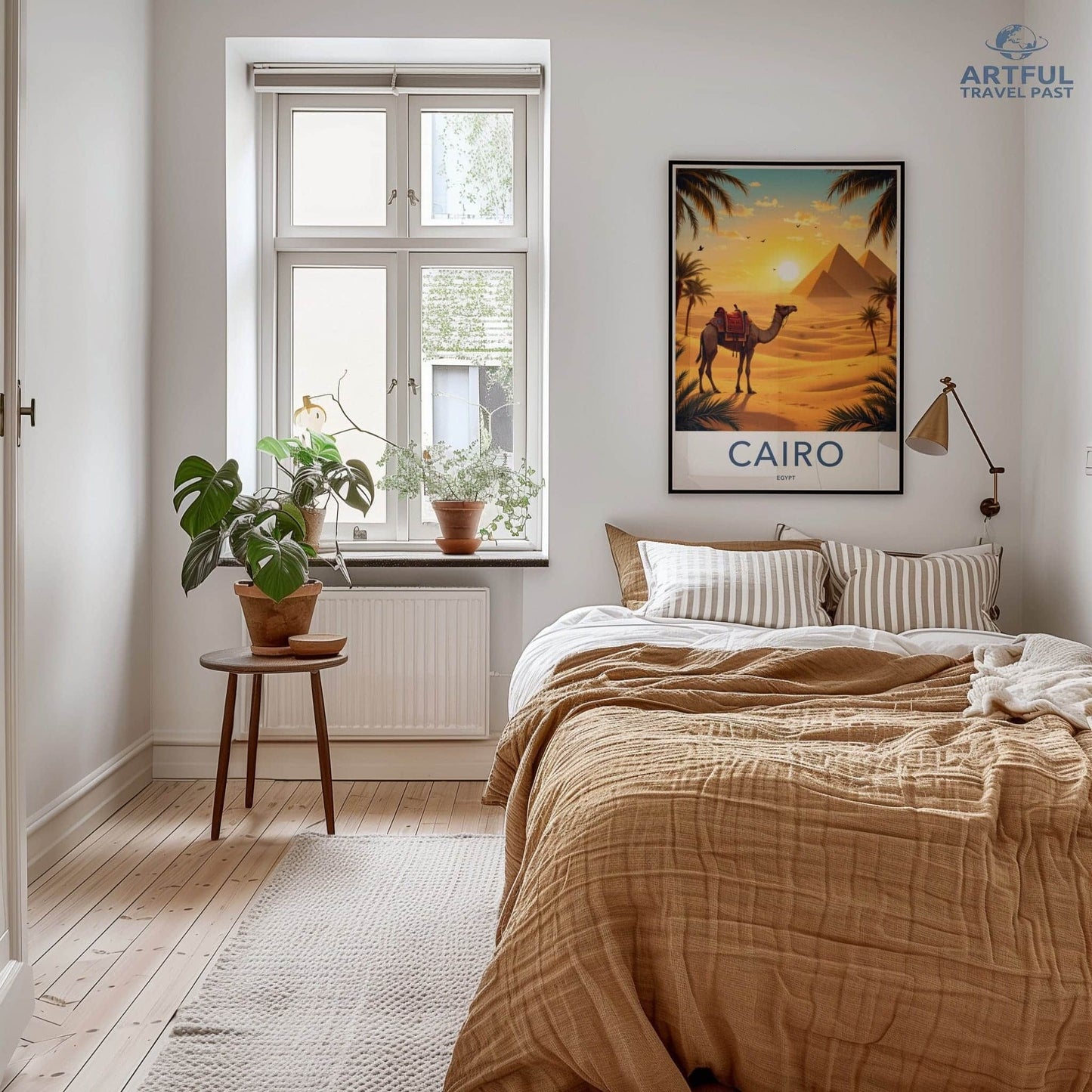 Cairo Poster - Egypt Travel Print - Desert Pyramids Camel Home Decor
