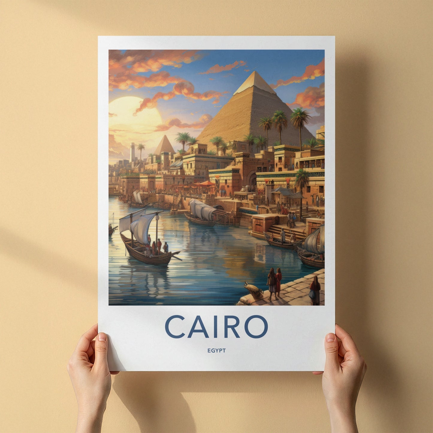 Cairo Poster - Egypt Travel Print - Golden Sunset City Lounge Decor