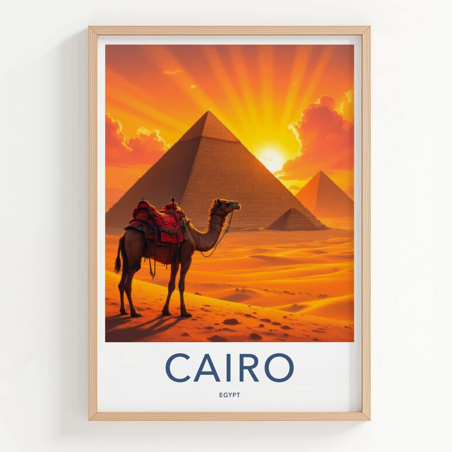 Cairo Poster - Egypt Travel Print - Sunset Desert Camel Lounge Decor