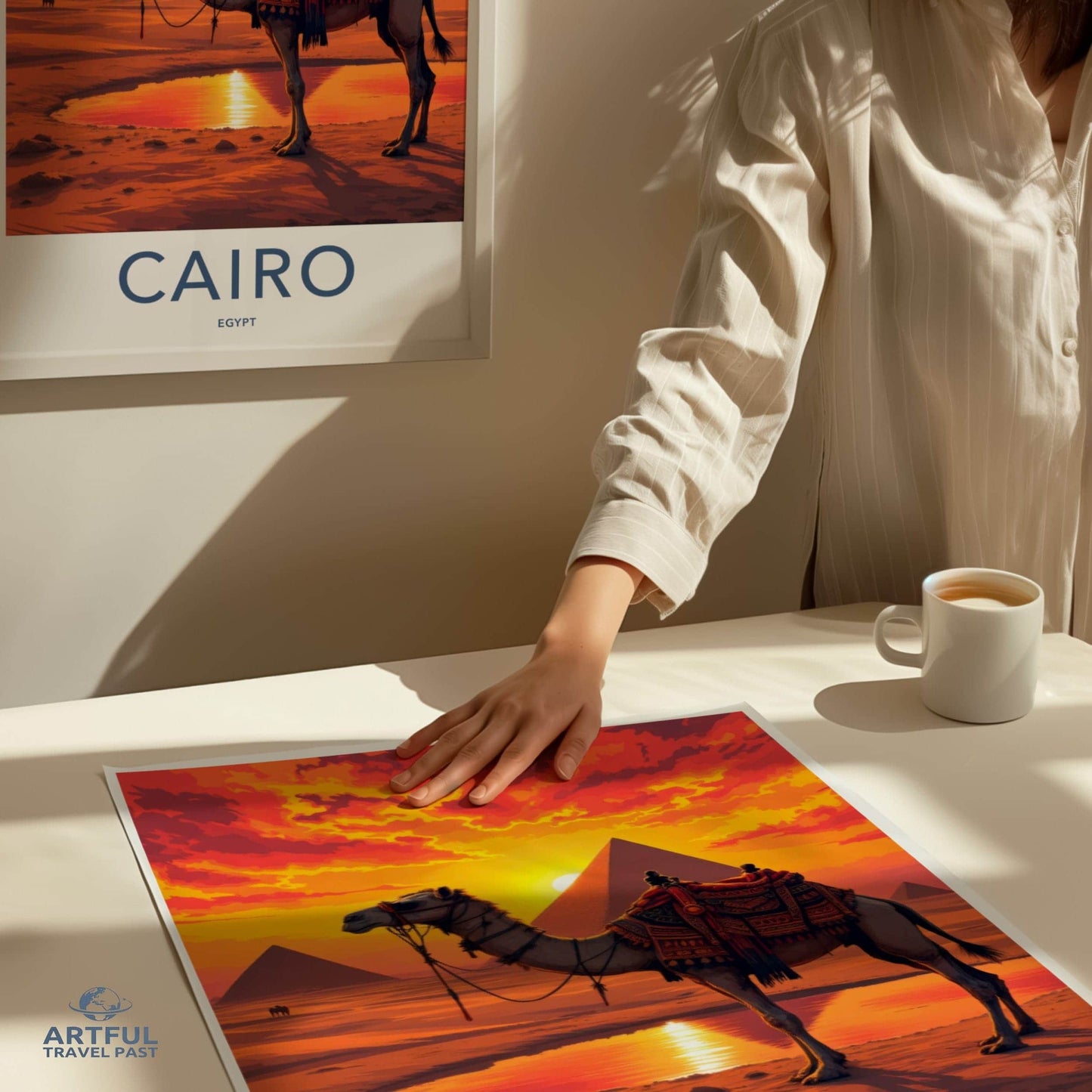 Cairo Poster - Egypt Wall Art - Pyramids Camel Sunset Home Decor