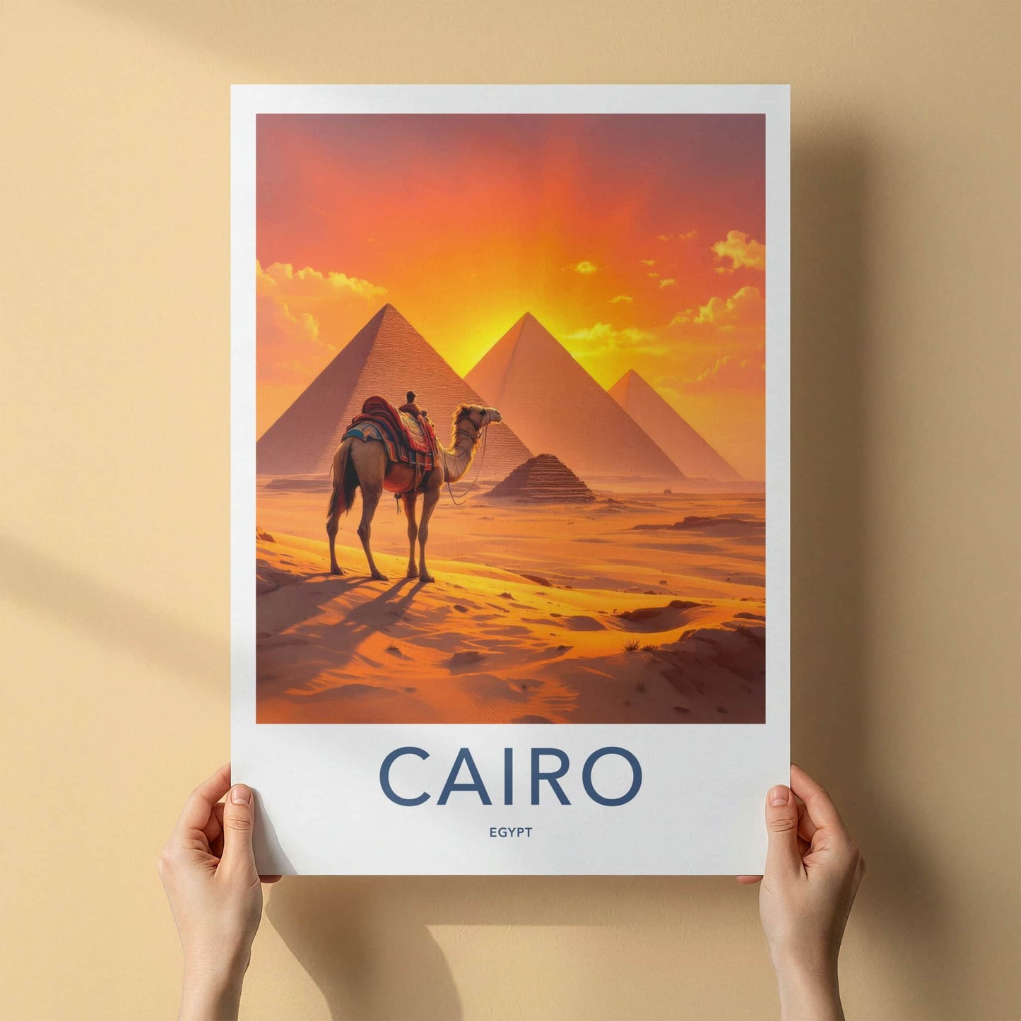 Cairo Poster - Egypt Wall Art - Orange Sky Pyramids Wall Decor