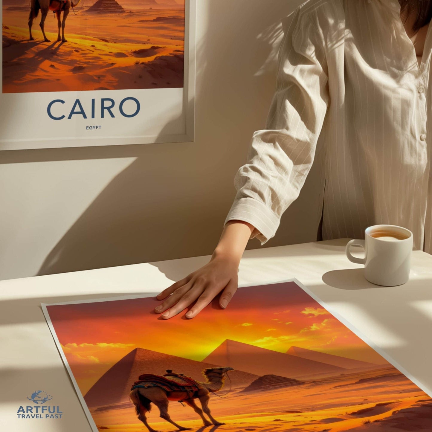 Cairo Poster - Egypt Wall Art - Orange Sky Pyramids Wall Decor