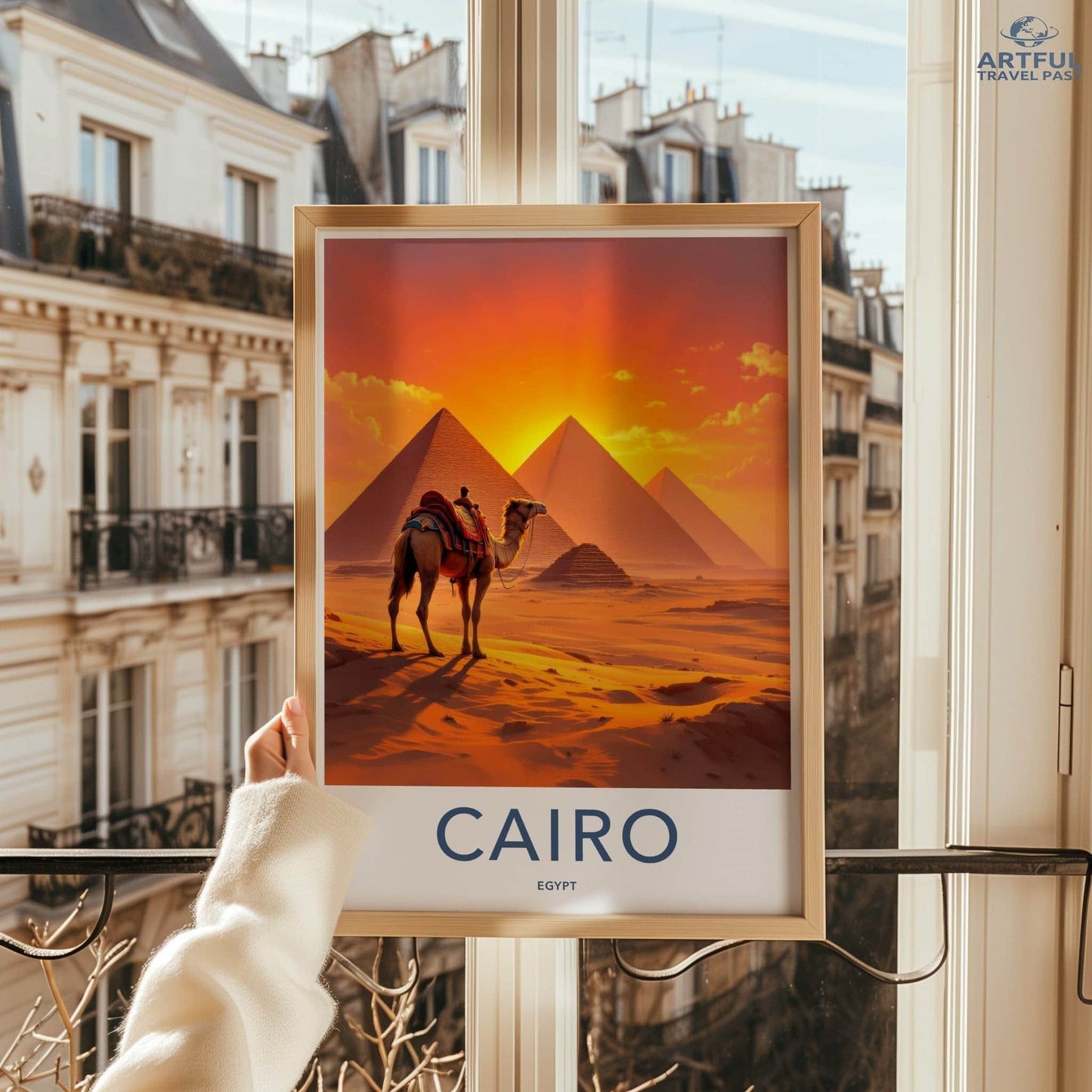 Cairo Poster - Egypt Wall Art - Orange Sky Pyramids Wall Decor