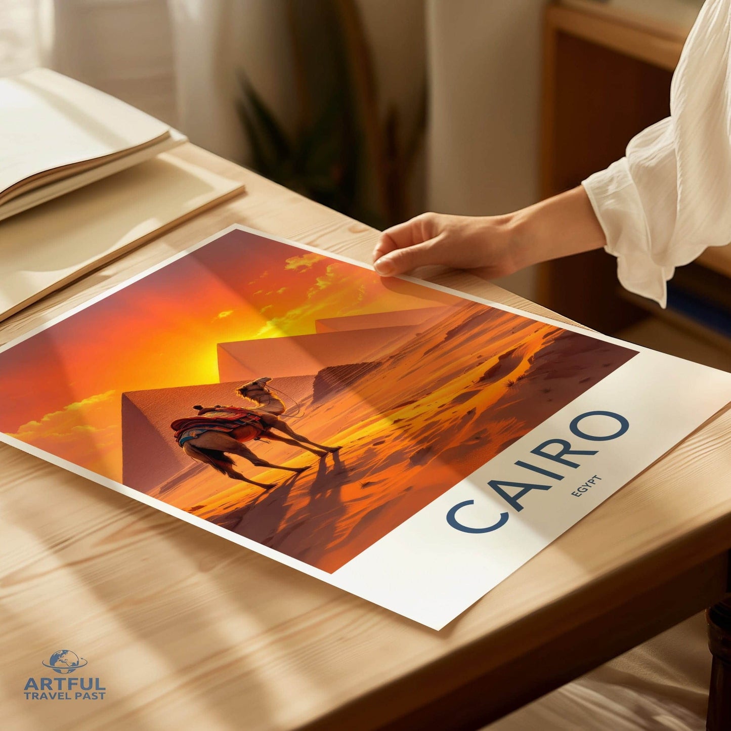 Cairo Poster - Egypt Wall Art - Orange Sky Pyramids Wall Decor
