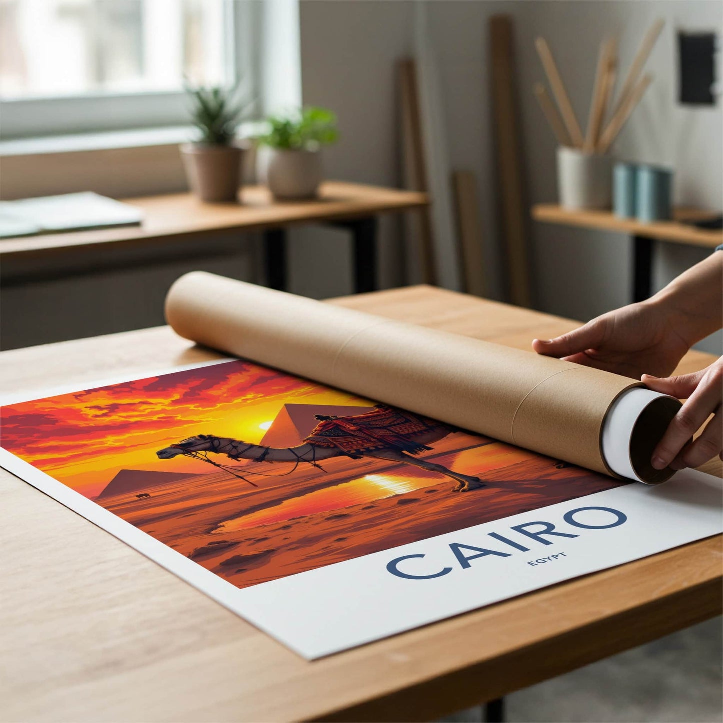 Cairo Poster - Egypt Wall Art - Pyramids Camel Sunset Home Decor