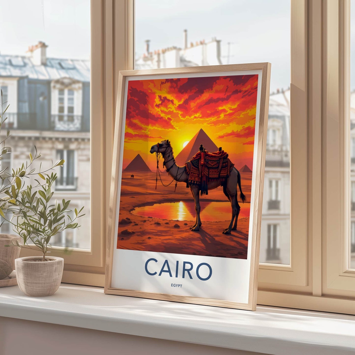 Cairo Poster - Egypt Wall Art - Pyramids Camel Sunset Home Decor