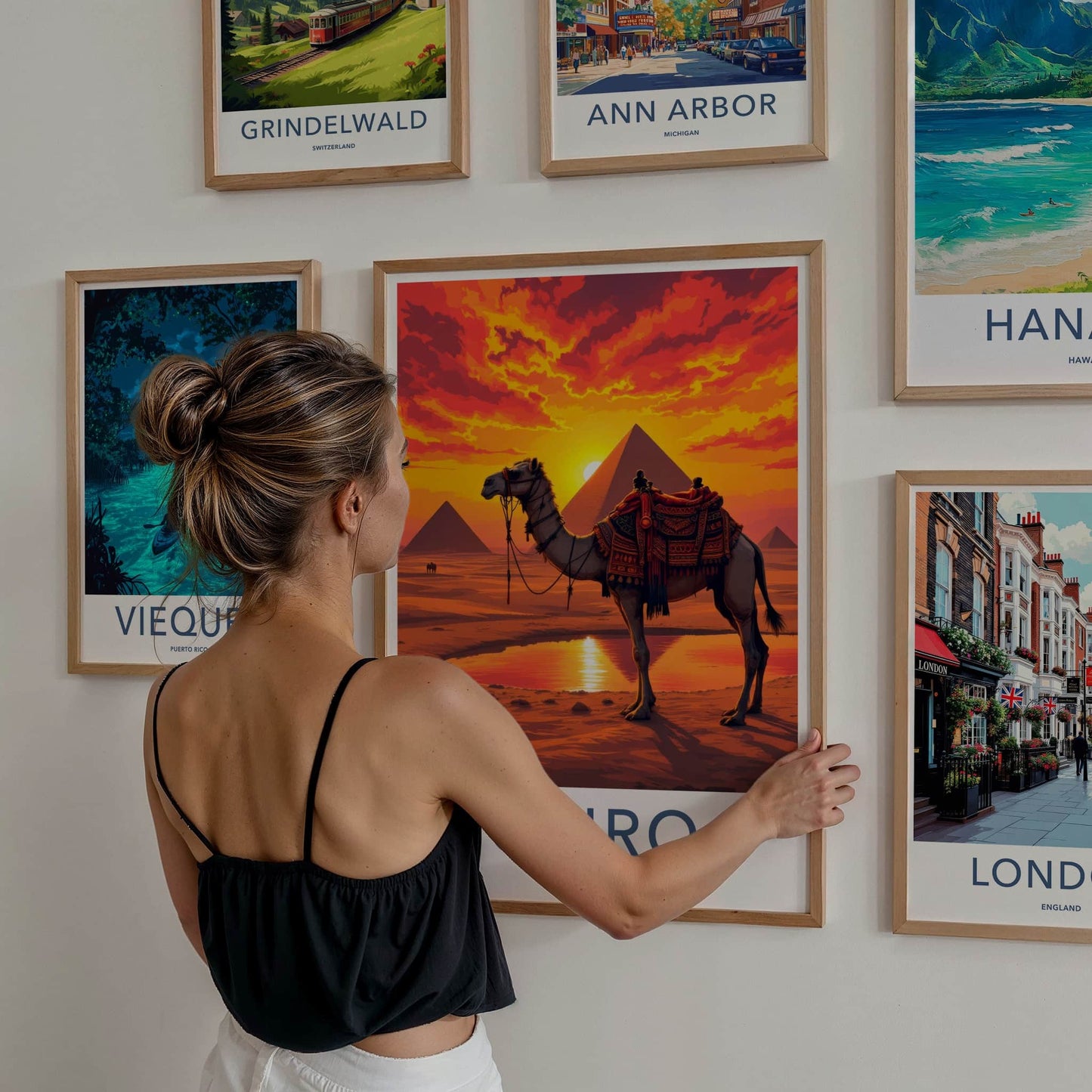 Cairo Poster - Egypt Wall Art - Pyramids Camel Sunset Home Decor