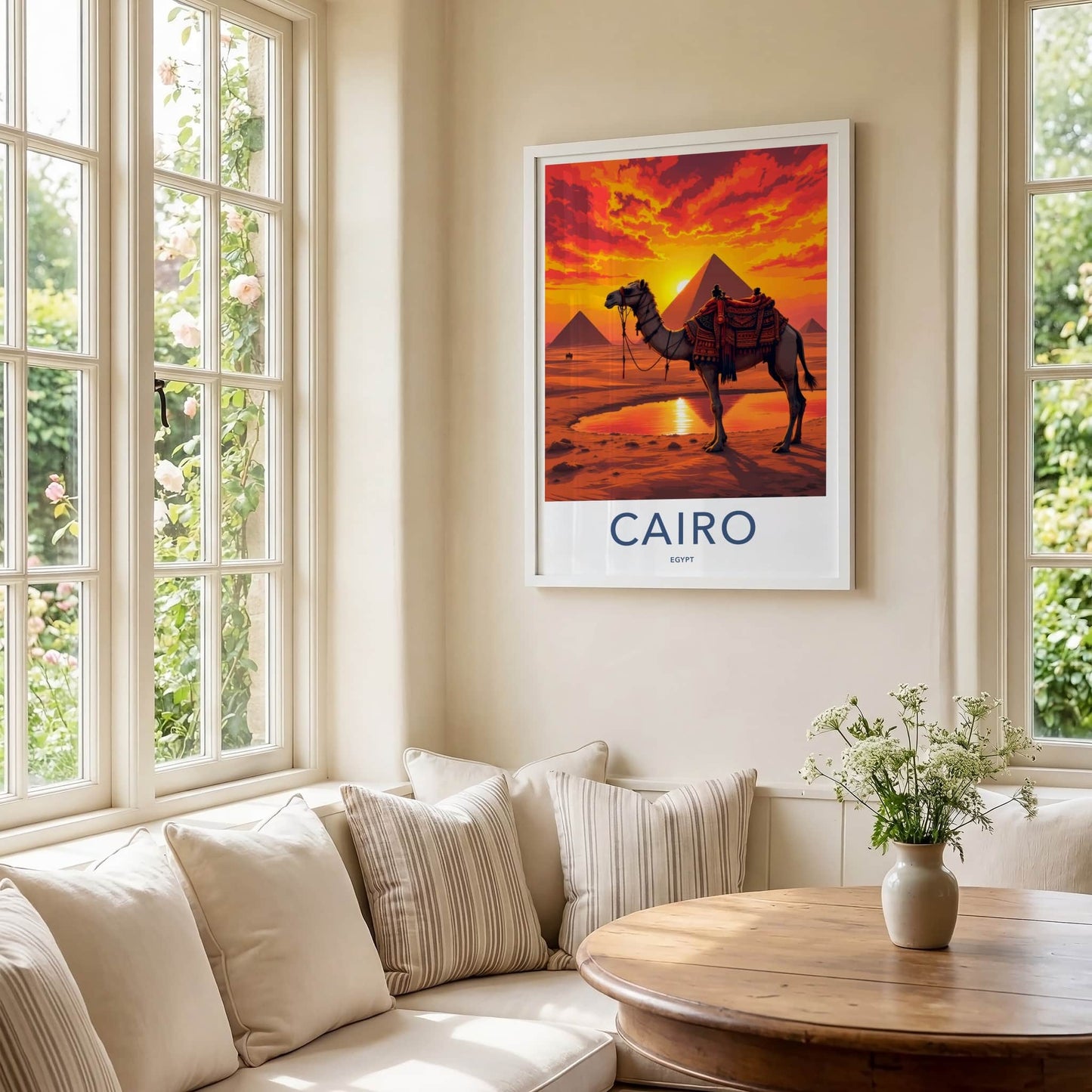 Cairo Poster - Egypt Wall Art - Pyramids Camel Sunset Home Decor