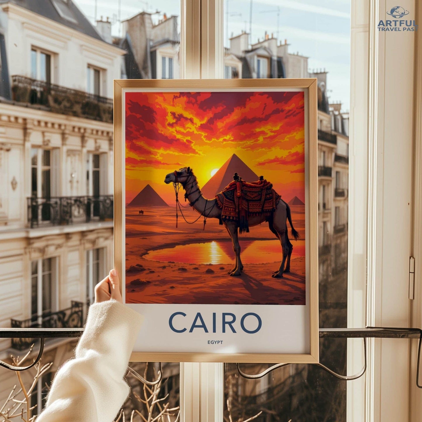 Cairo Poster - Egypt Wall Art - Pyramids Camel Sunset Home Decor
