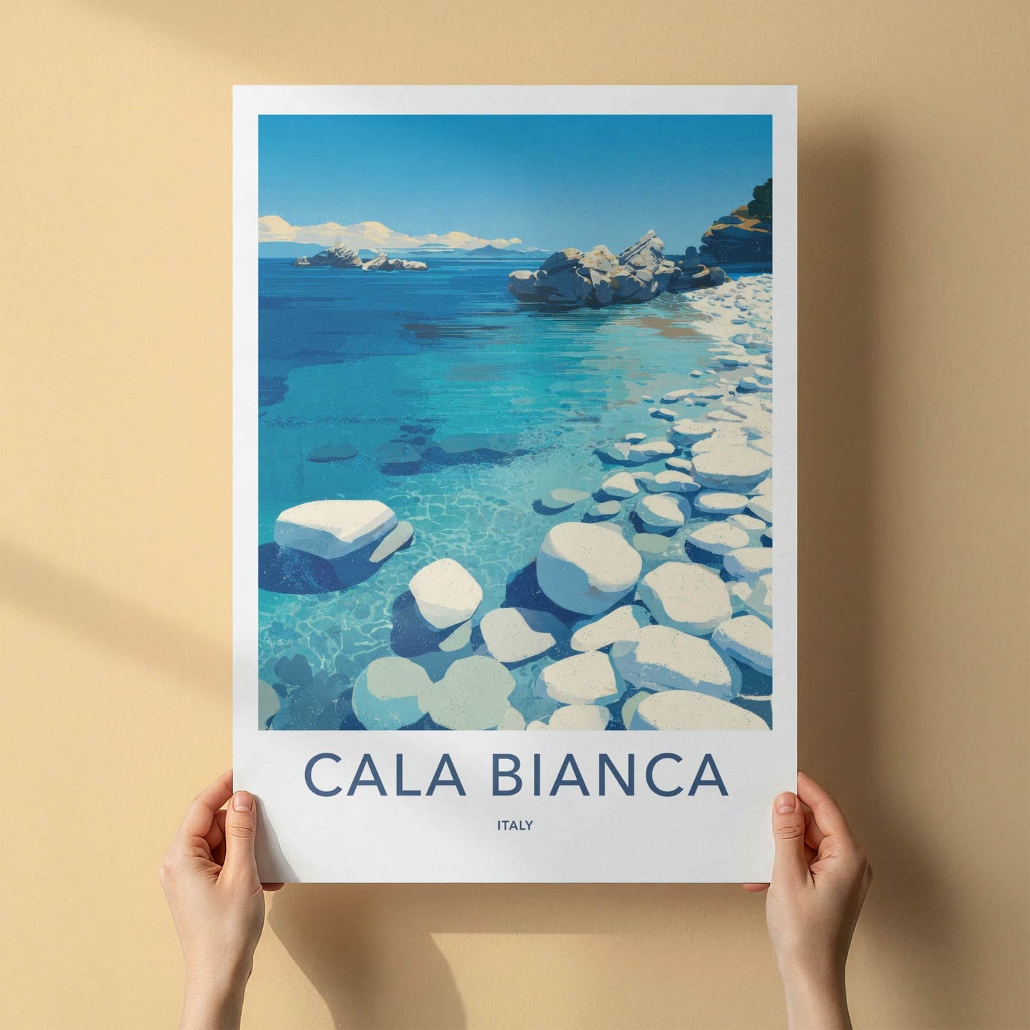Cala Bianca Poster - Italy Travel Art - Clear Blue Water Wall Decor