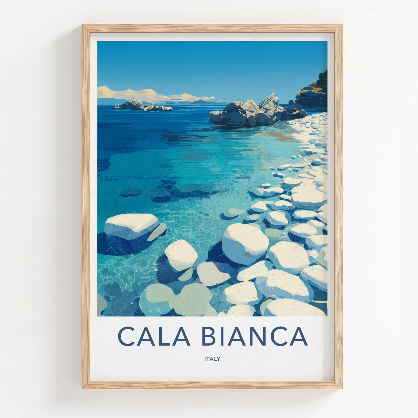 Cala Bianca Poster - Italy Travel Art - Clear Blue Water Wall Decor