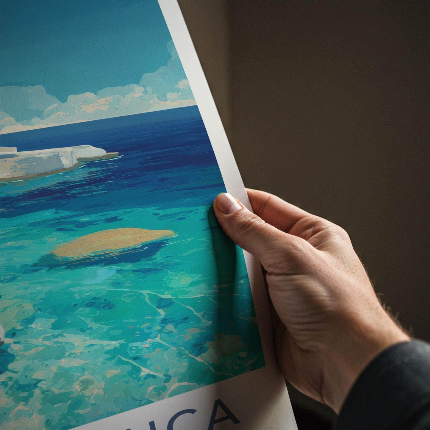 Cala Bianca Poster - Italy Travel Art - White Cliffs Azure Home Decor