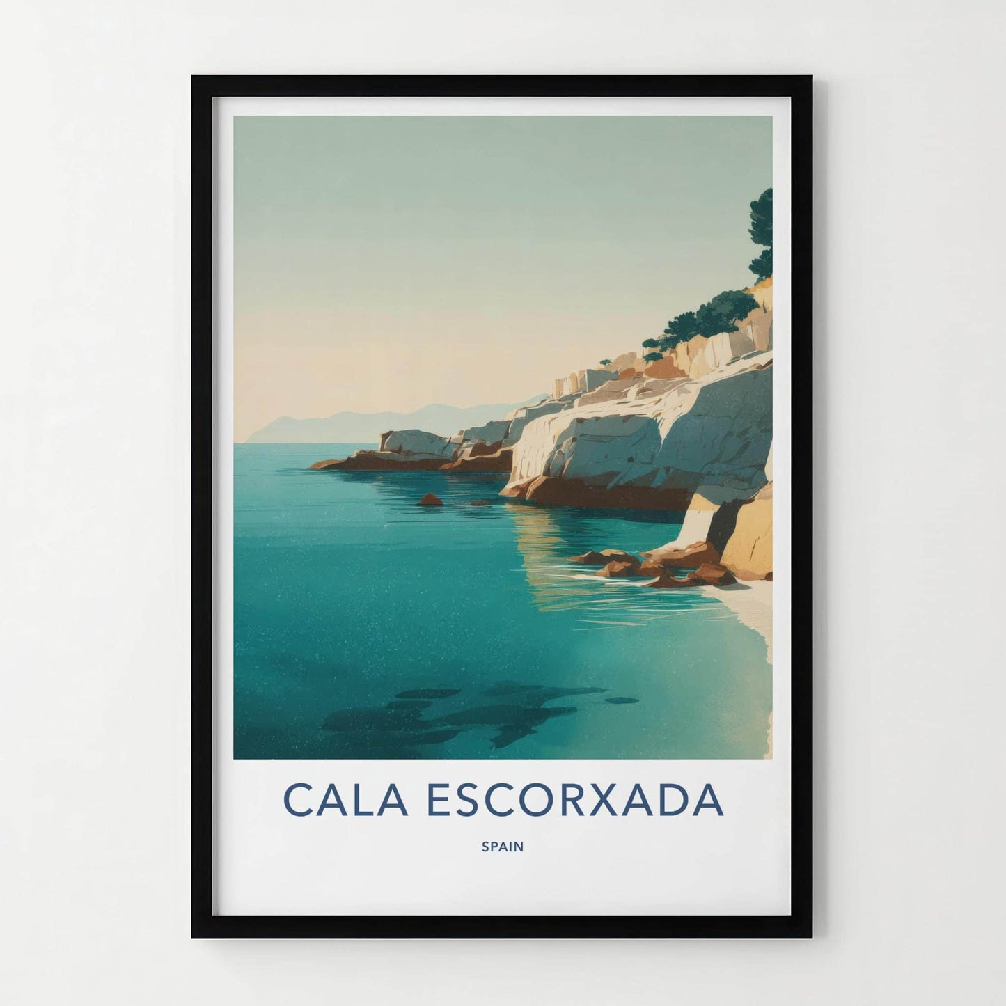 Cala Escorxada Poster - Spain Travel Print - Serene Coastal Cliffs Home Decor