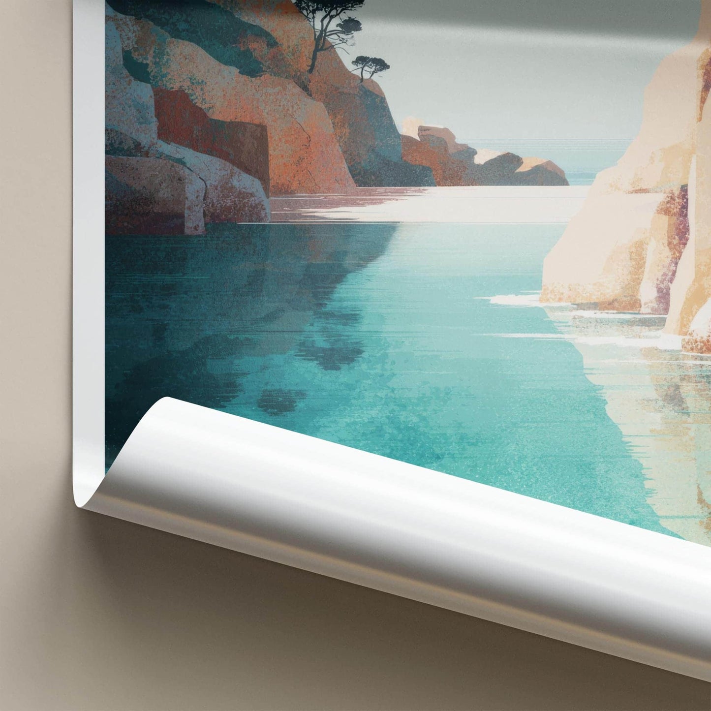Cala Escorxada Poster - Spain Wall Art - Tranquil Sea Cliffs Home Art