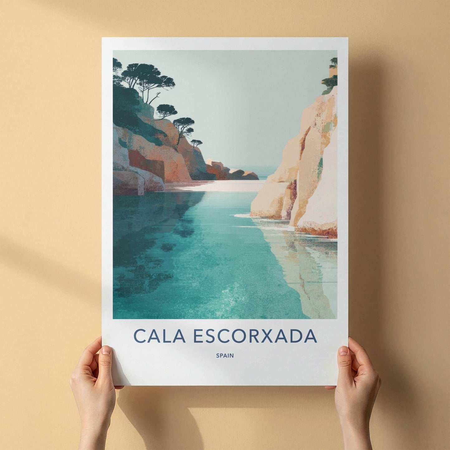 Cala Escorxada Poster - Spain Wall Art - Tranquil Sea Cliffs Home Art