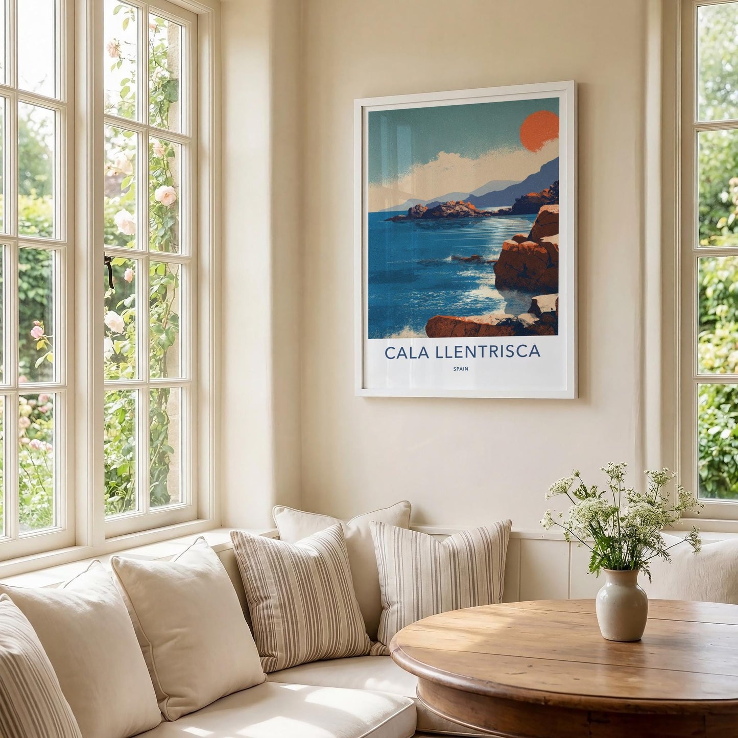 Cala Llentrisca Poster - Spain Travel Art - Orange Sun Seascape Wall Decor