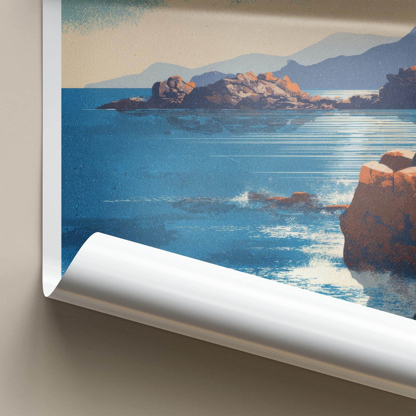 Cala Llentrisca Poster - Spain Travel Art - Orange Sun Seascape Wall Decor