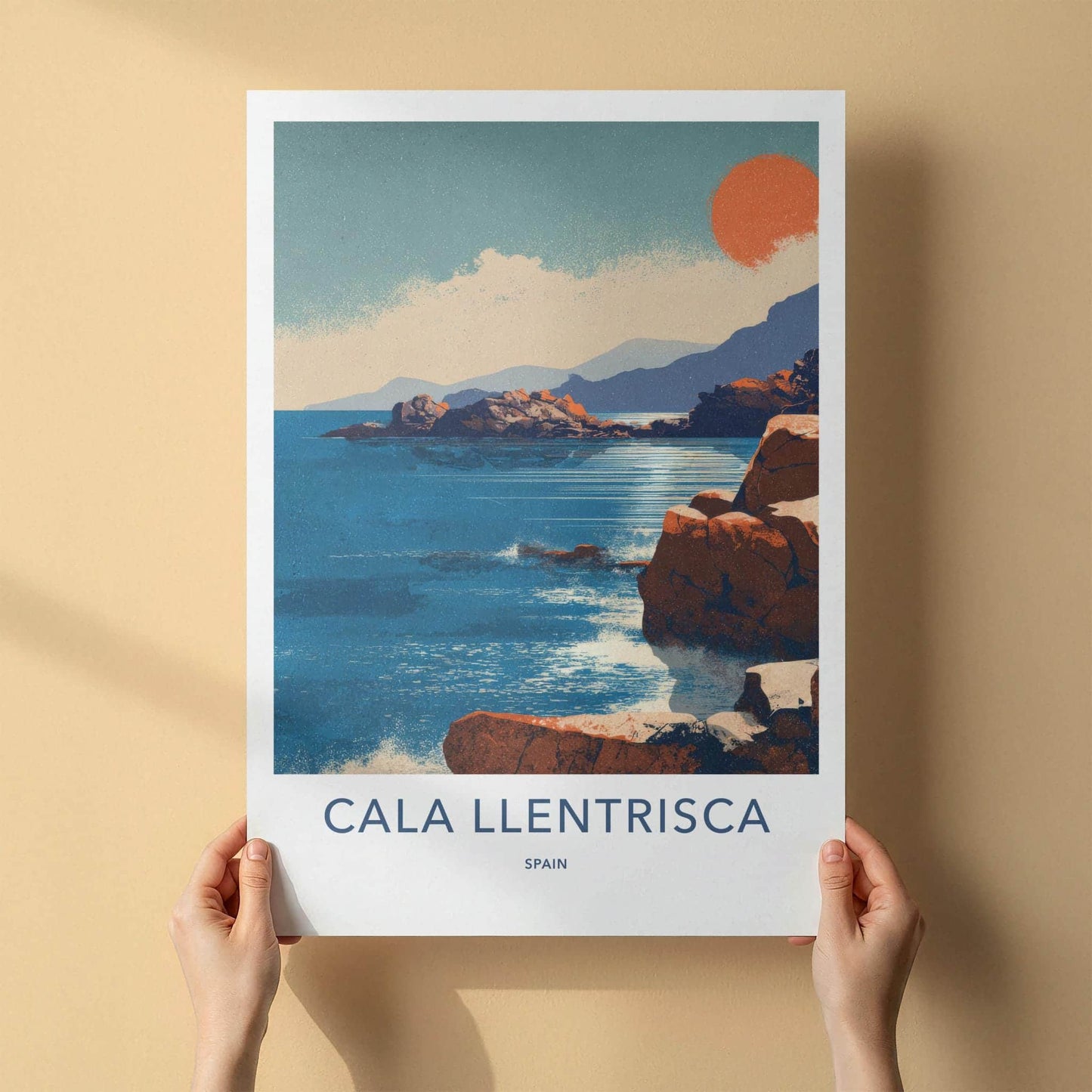 Cala Llentrisca Poster - Spain Travel Art - Orange Sun Seascape Wall Decor