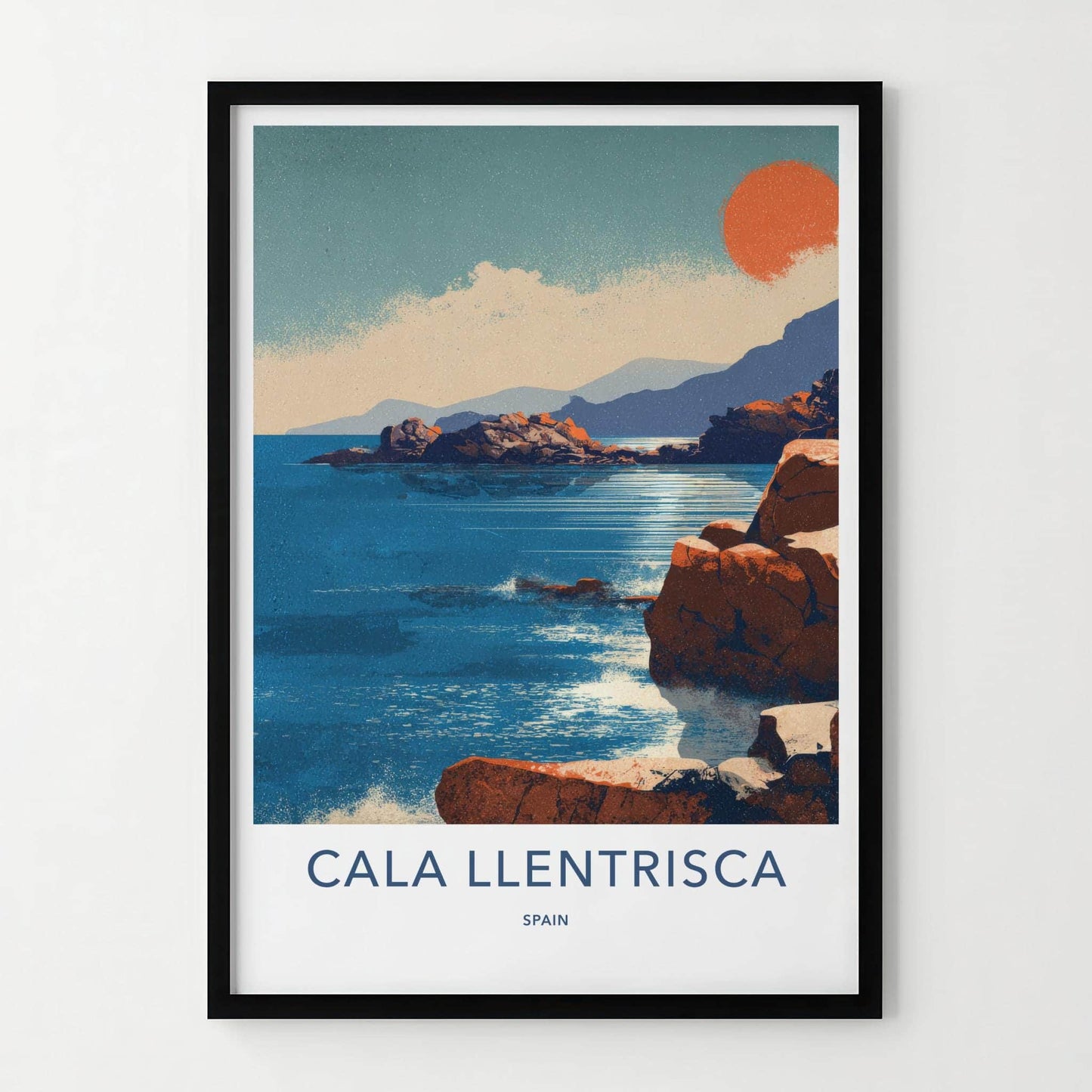 Cala Llentrisca Poster - Spain Travel Art - Orange Sun Seascape Wall Decor