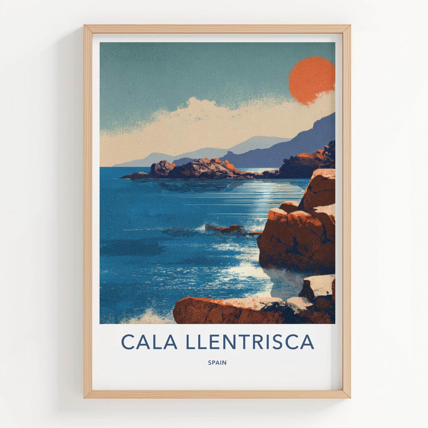 Cala Llentrisca Poster - Spain Travel Art - Orange Sun Seascape Wall Decor