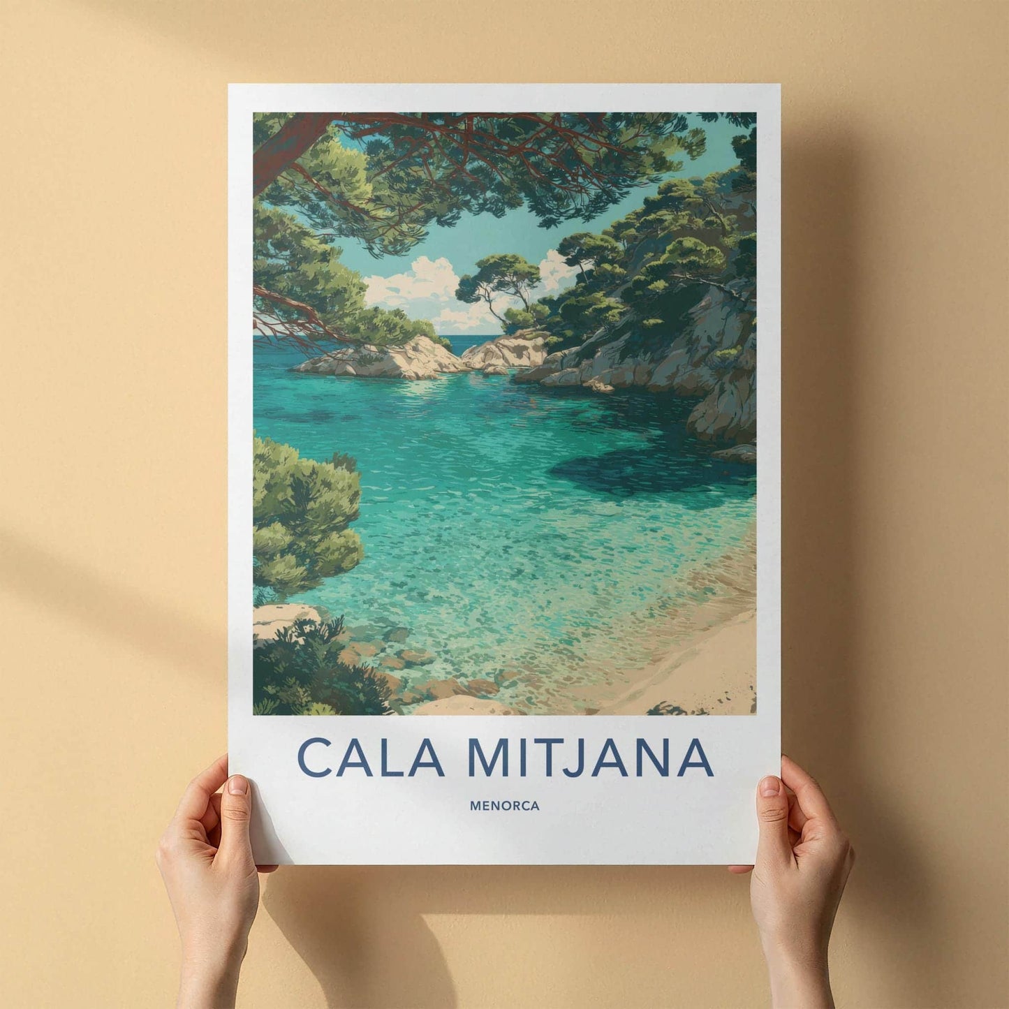 Cala Mitjana Poster - Spain Travel Art - Clear Blue Cove Wall Decor