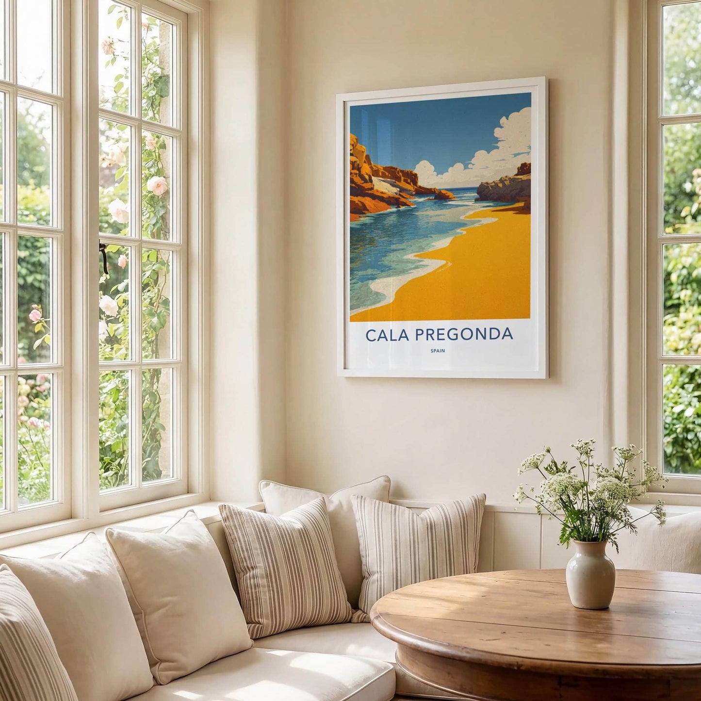 Cala Pregonda Poster - Spain Travel Art - Azure Coastal Rocks Room Decor