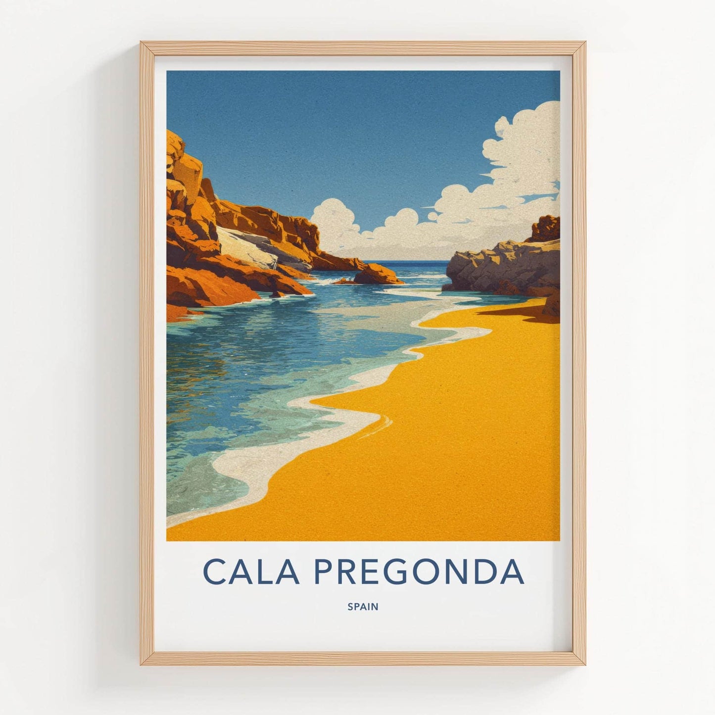Cala Pregonda Poster - Spain Travel Art - Azure Coastal Rocks Room Decor