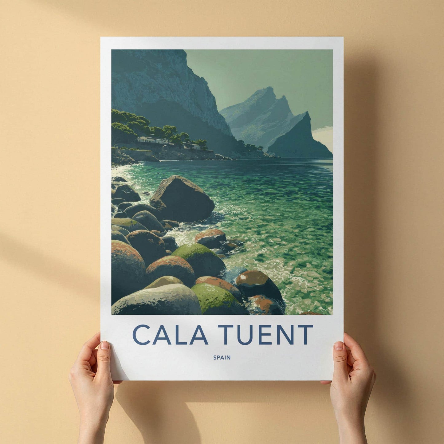 Cala Tuent Poster - Spain Scenic Art - turquoise waters cliffs Decor