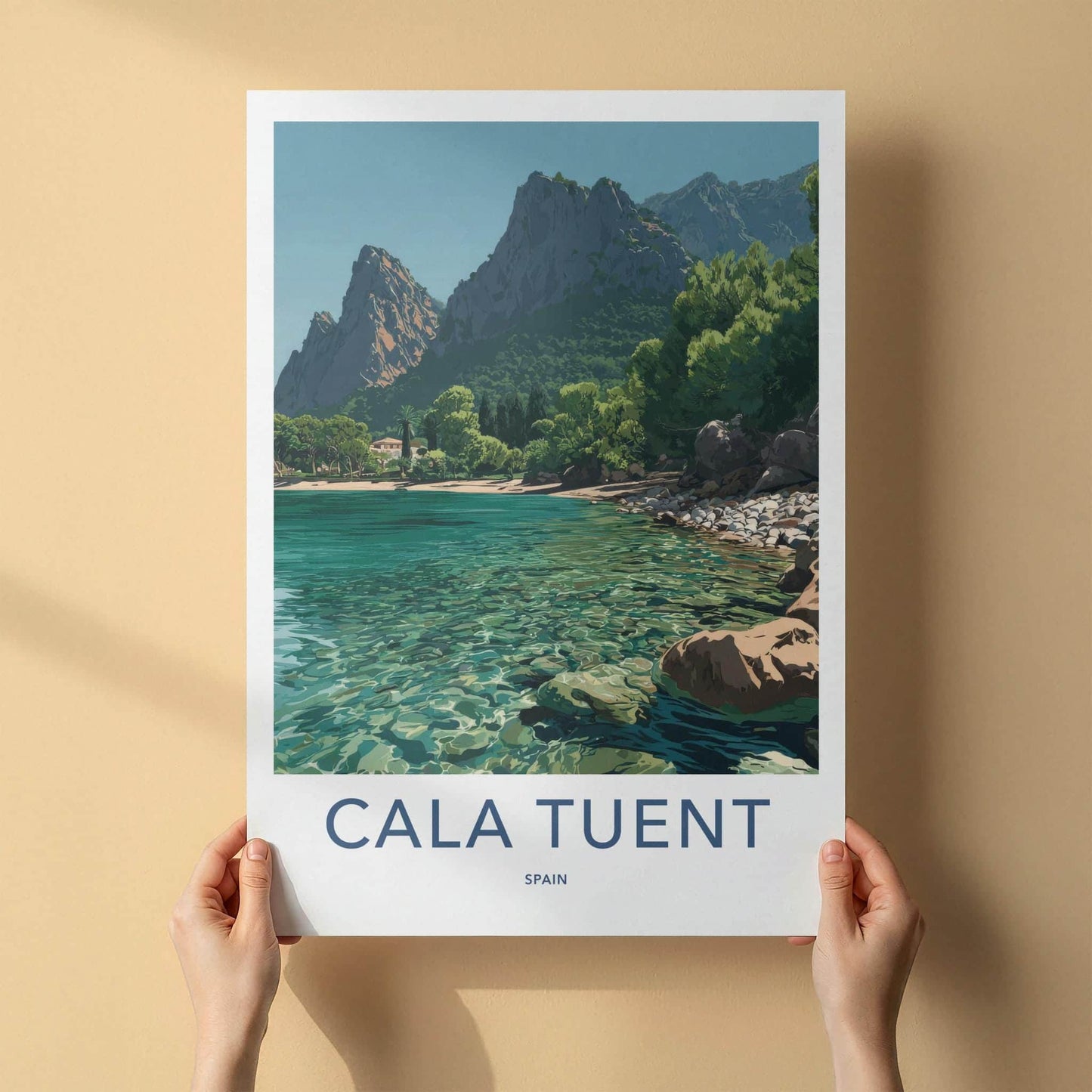 Cala Tuent Poster - Spain Travel Art - Clear Aqua Waters Home Decor