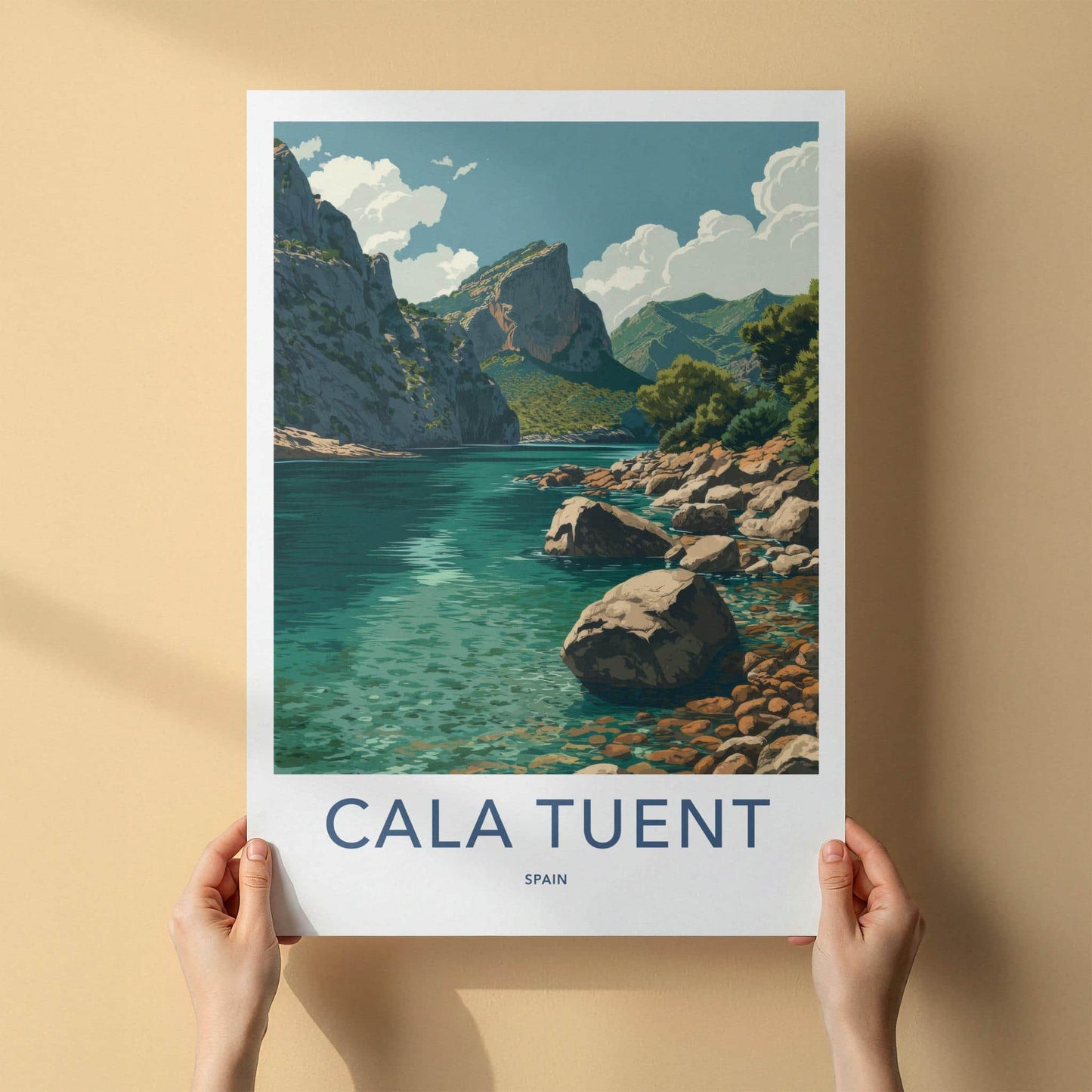 Cala Tuent Poster - Spain Travel Art - Rugged Coastal Inlet Home Decor