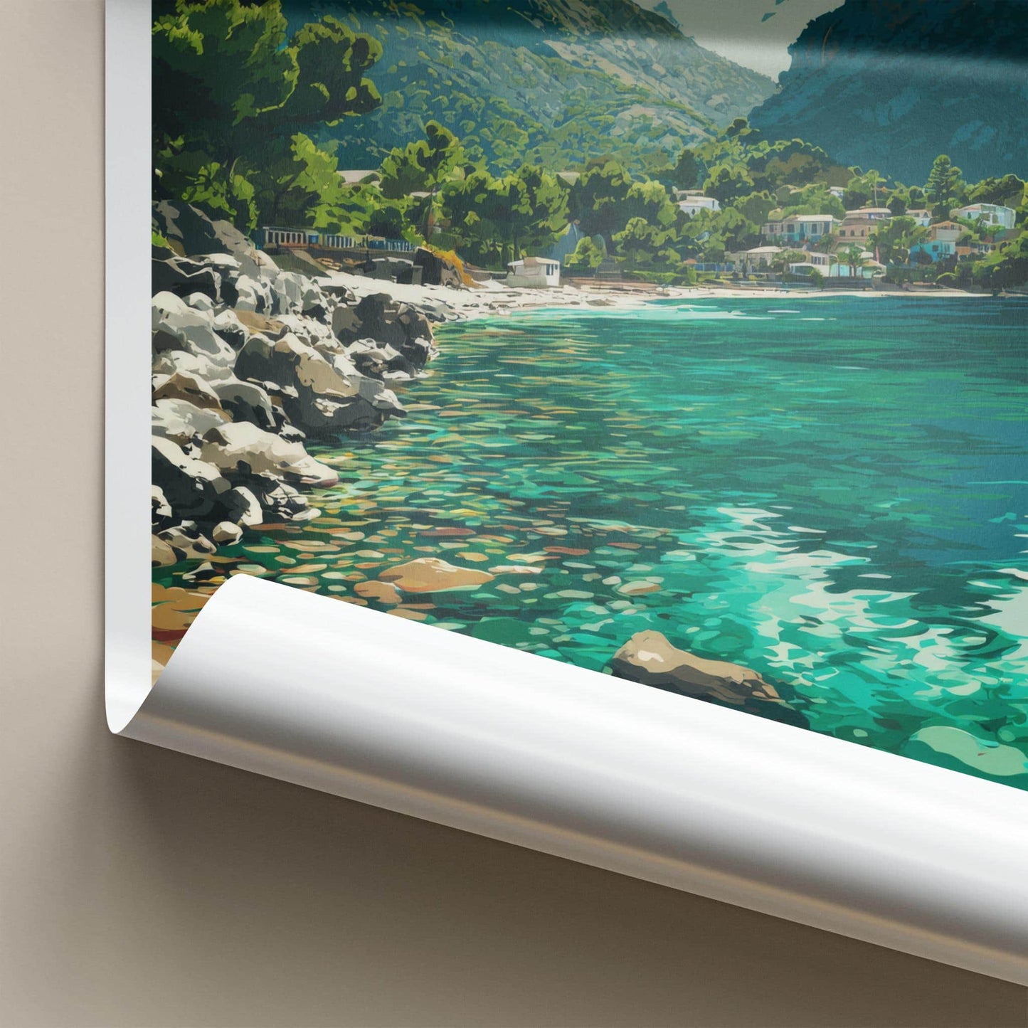 Cala Tuent Poster - Spain Travel Art - Turquoise Water Cove Home Decor