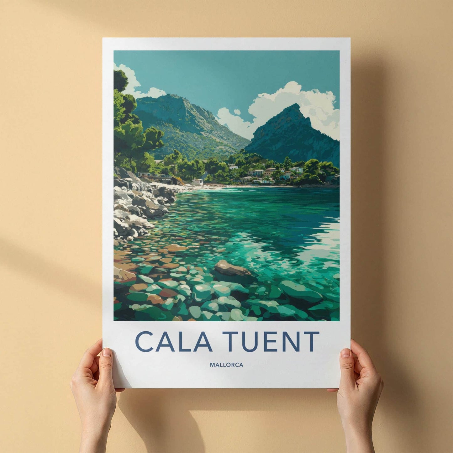 Cala Tuent Poster - Spain Travel Art - Turquoise Water Cove Home Decor