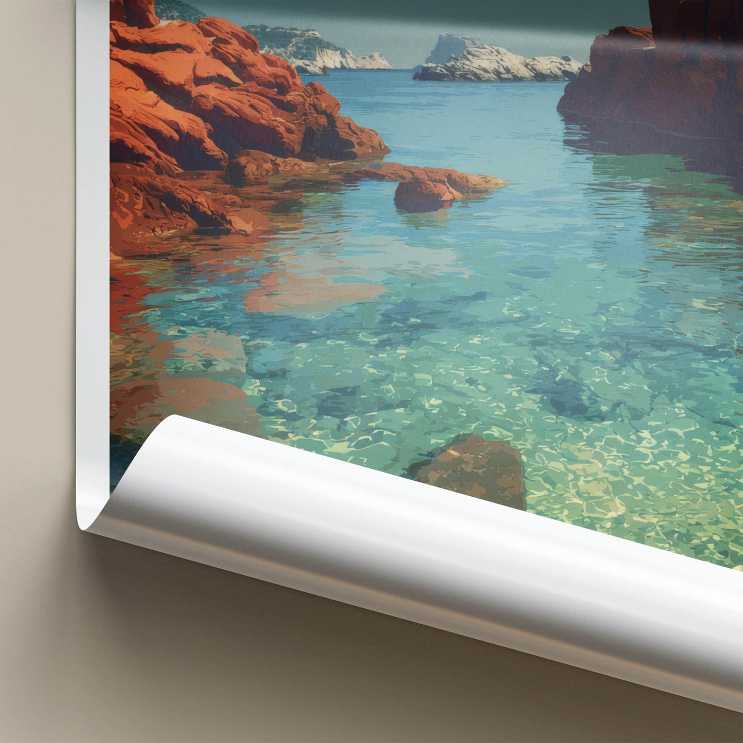 Cala Xarraca Poster - Spain Travel Art - Clear Ocean Waters Home Decor