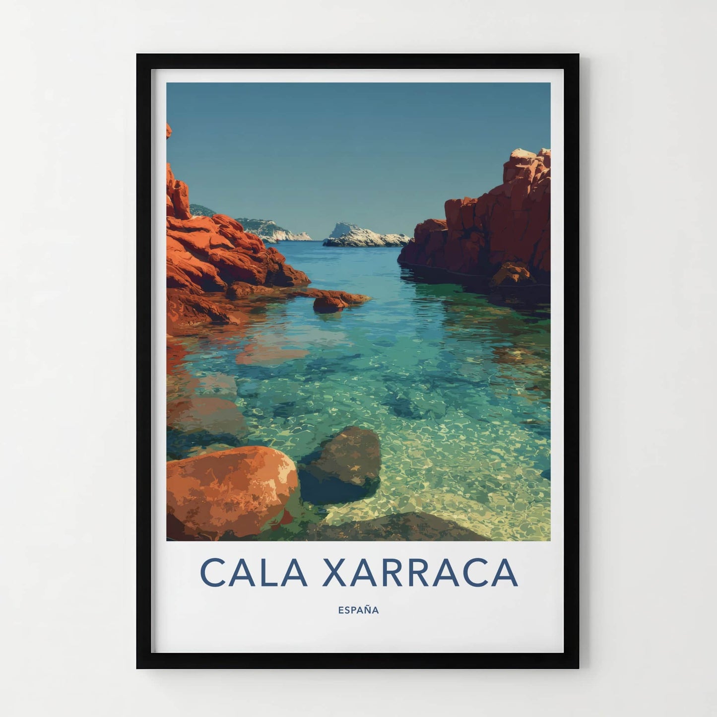 Cala Xarraca Poster - Spain Travel Art - Clear Ocean Waters Home Decor